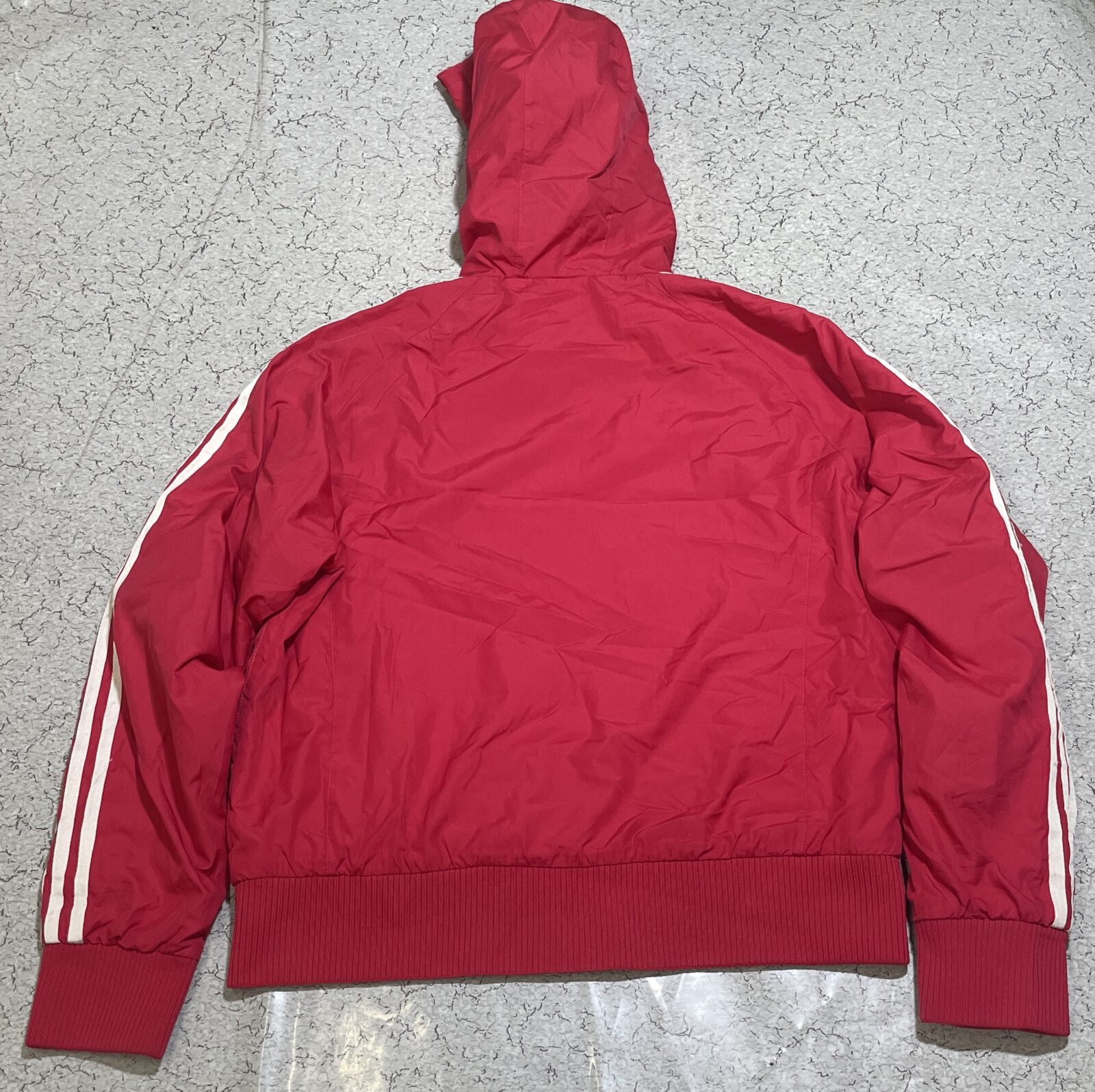 Adidas Red Quilted Hooded Jacket with 3-Stripes – Size 100 (L)