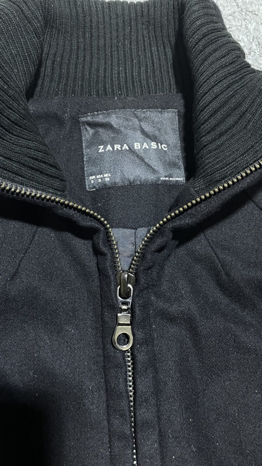 Zara Basic Women’s Black Wool Blend Bomber Jacket High Neck Winter S