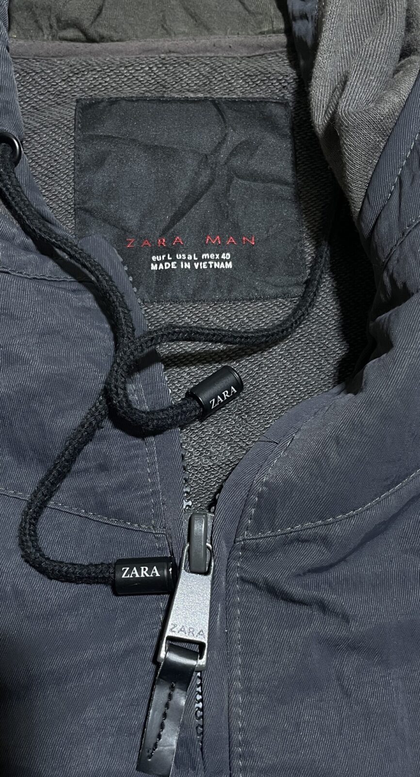 Zara Man Grey Hoodie Jacket – Size M | Dual Tone Zip Up