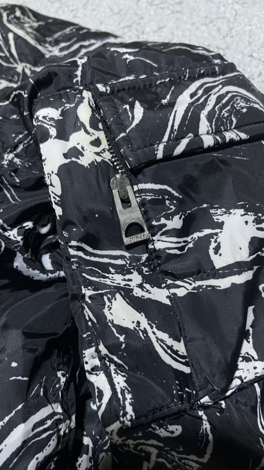 Guess Marble Print Bomber Black White Lightweight L