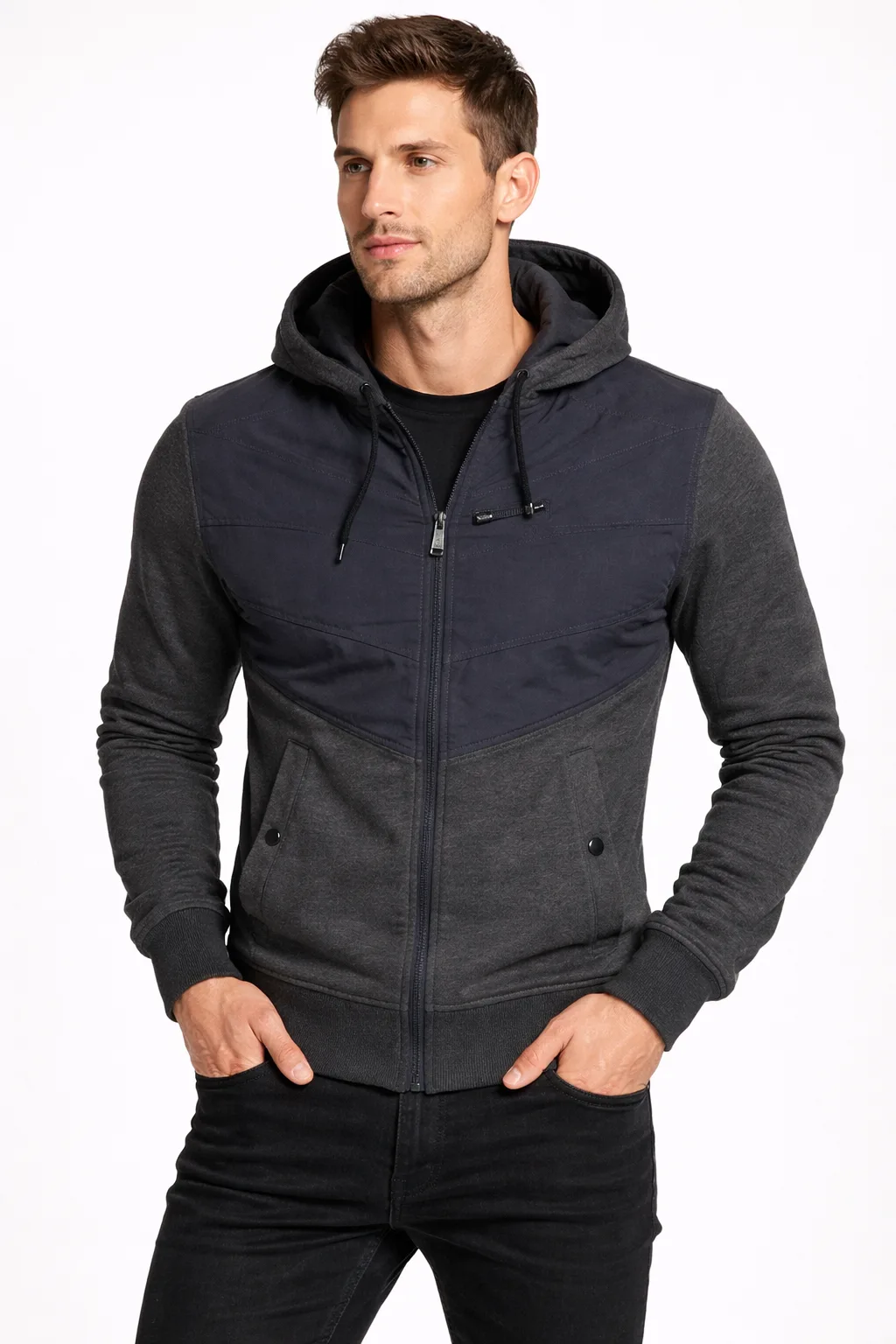 Zara Man Grey Hoodie Jacket – Size M | Dual Tone Zip Up