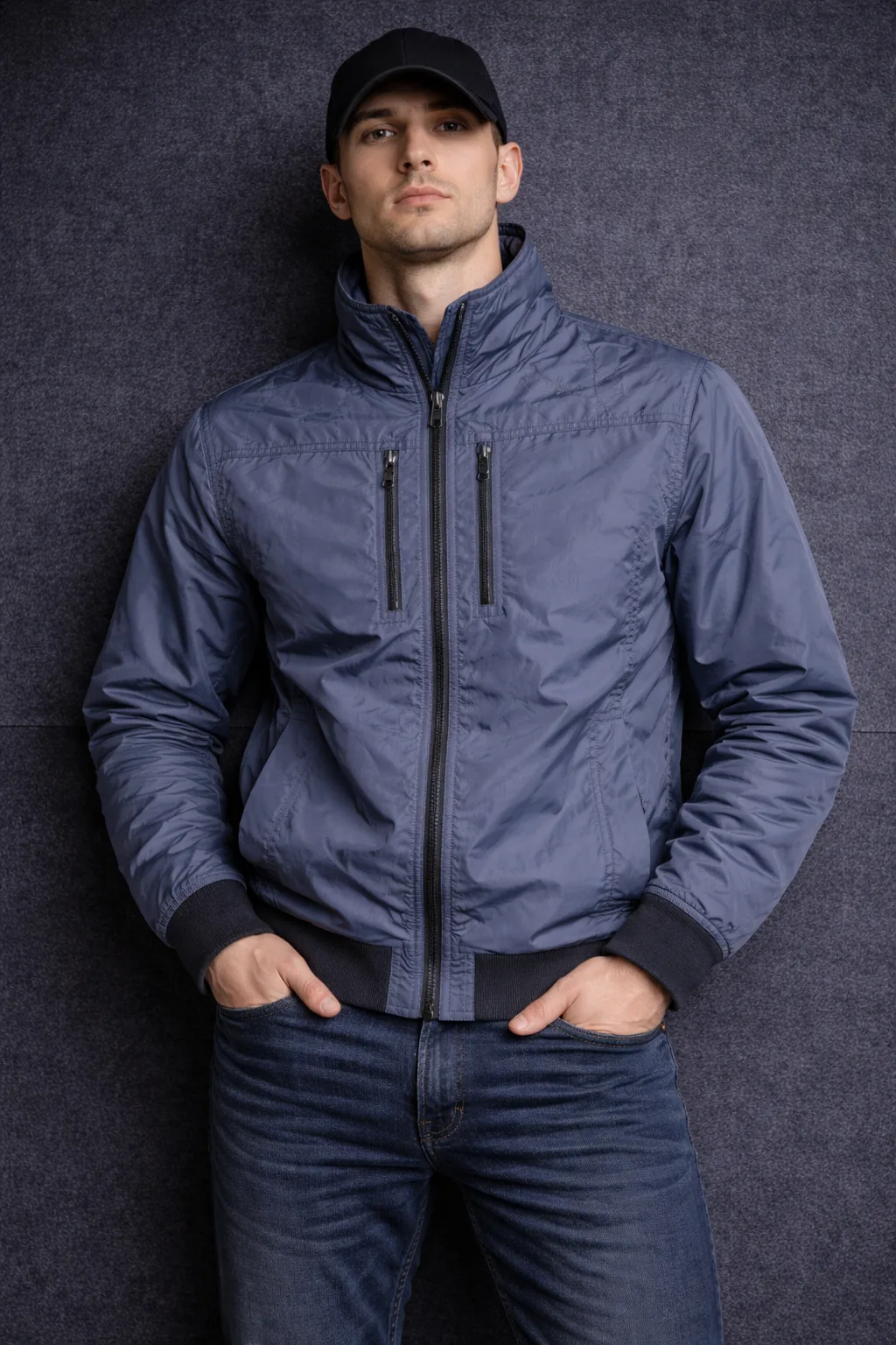 Buckaro Jeans Vintage Bomber Jacket Navy Blue L