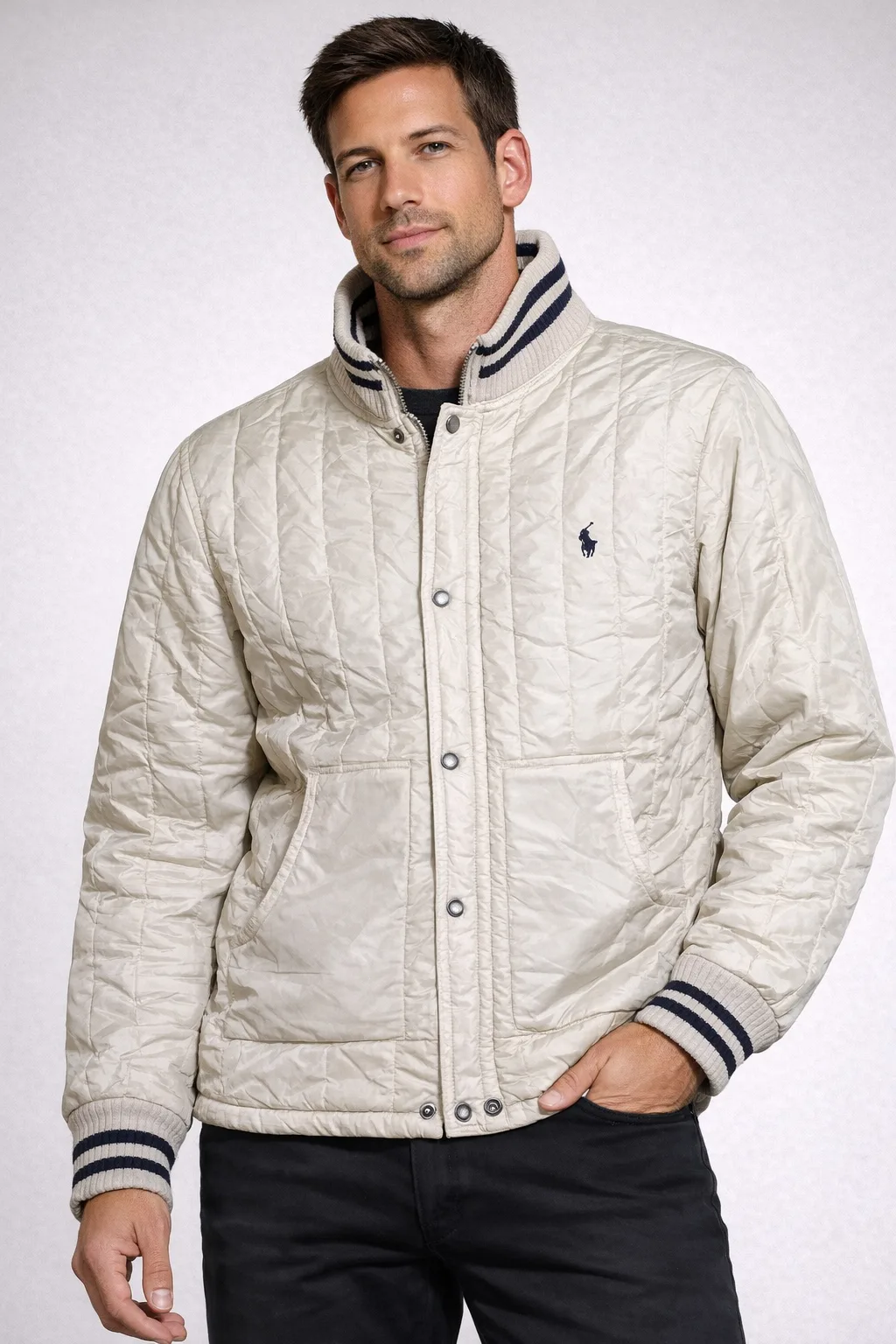 Polo Ralph Lauren Quilted Bomber Jacket Cream Off-White Men’s L