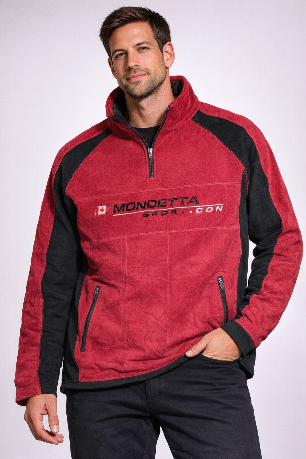 Vintage 90S Mondetta Canada Pullover Fleece Sweater Red Xxl