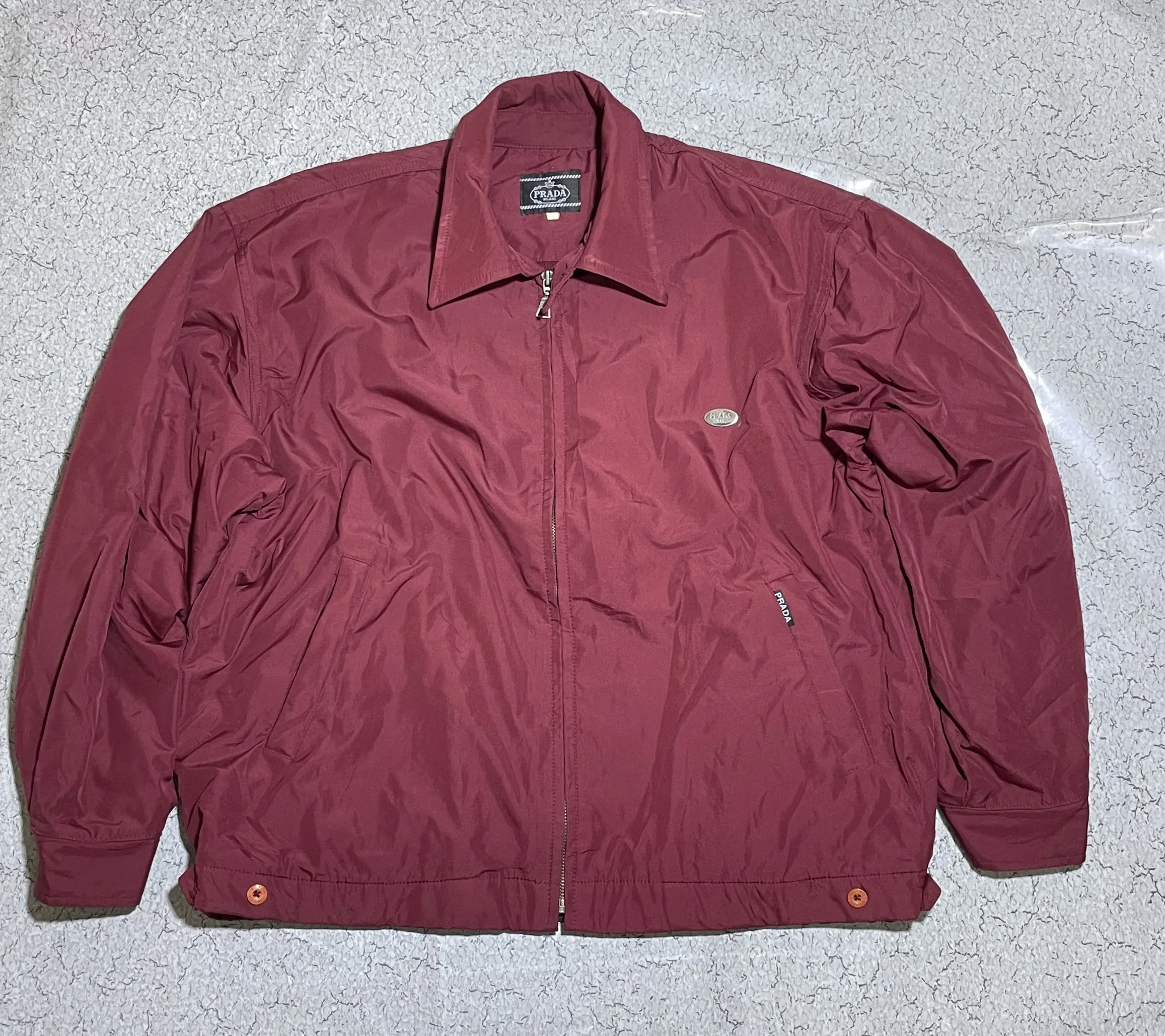 Prada Milano Vintage Nylon Jacket Made In Italy Burgundy Authentic Xl