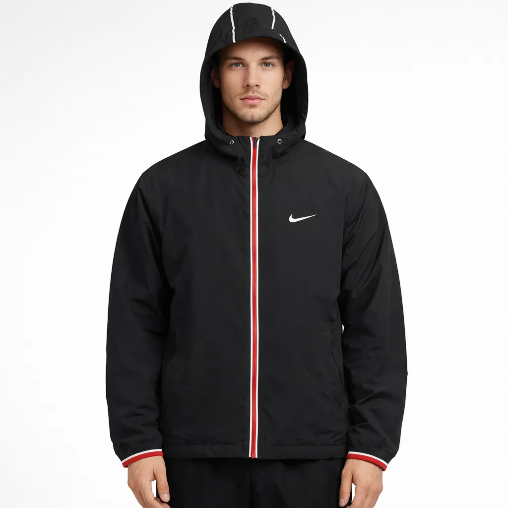 Nike Black Hooded Windbreaker Red White Jacket Xl