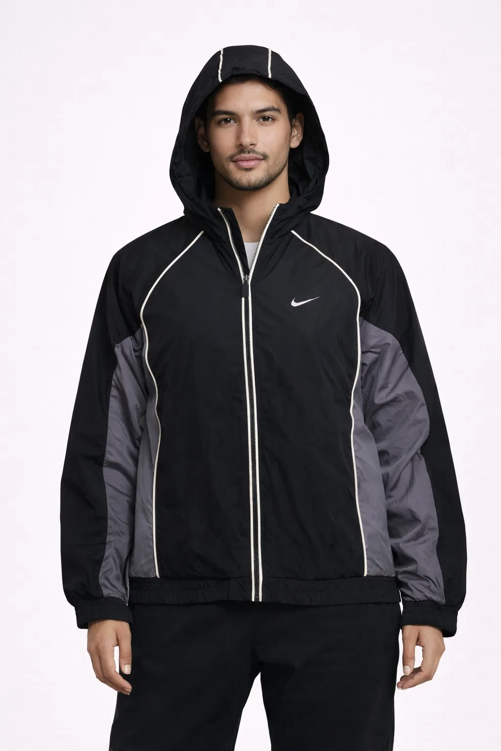Y2K Nike Hooded Puffer Jacket Black Grey Early 2000S Size Xxl