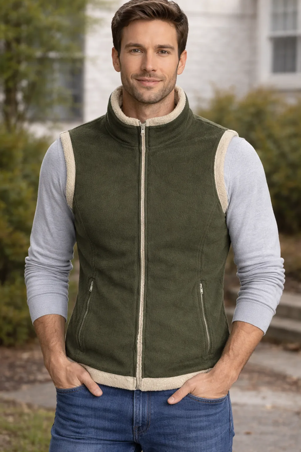 Old Navy Sherpa Fleece Vest Beige Warm Lined Casual Winter Unisex Xl