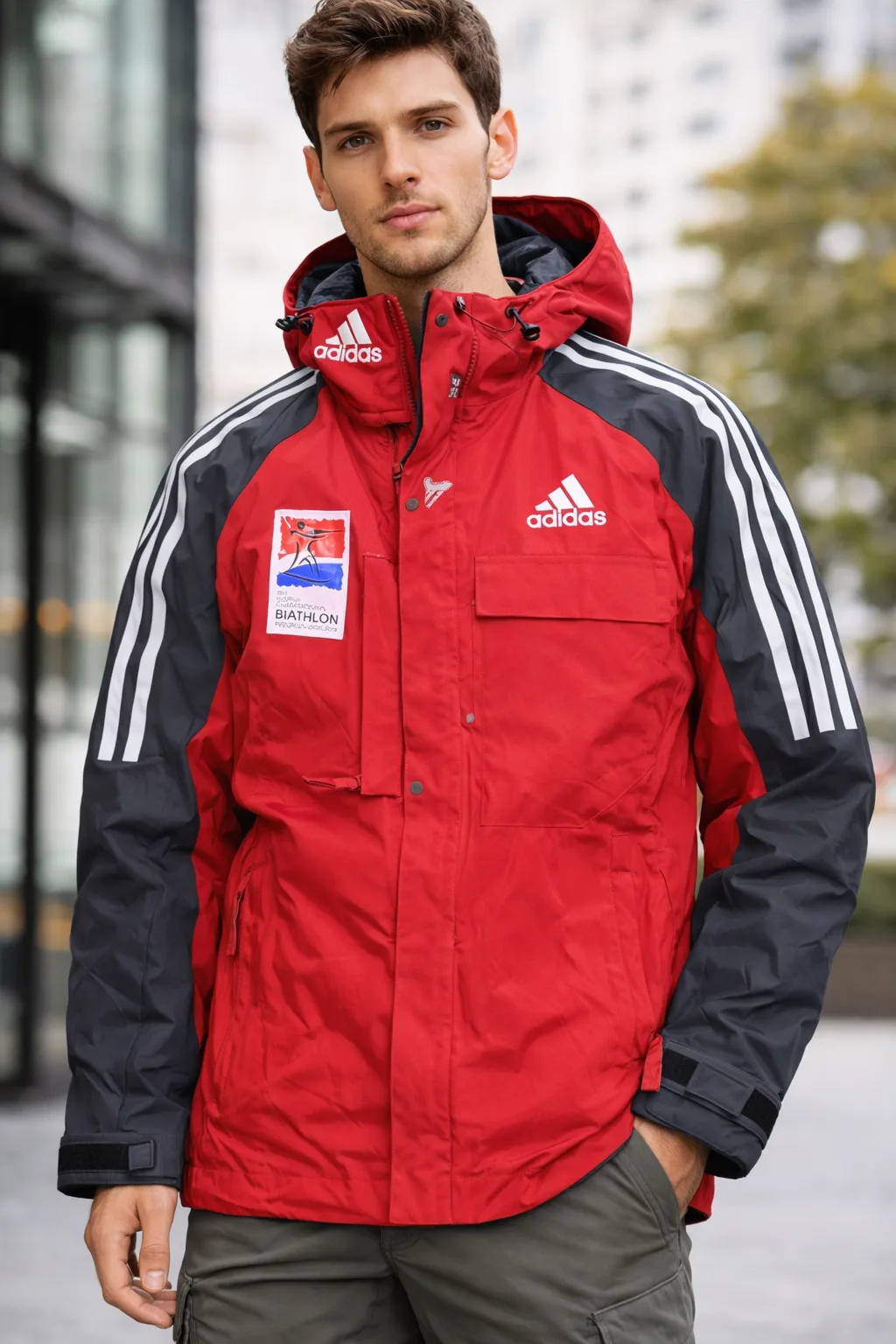 Adidas Ibu World Championships Biathlon 2009 Hooded Jacket Red/Grey M