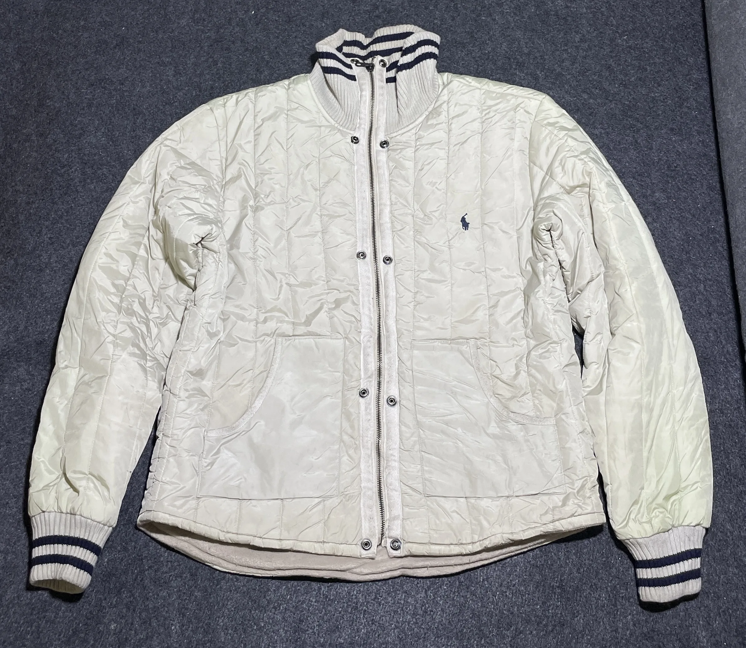 Polo Ralph Lauren Quilted Bomber Jacket Cream Off-White Men’s L