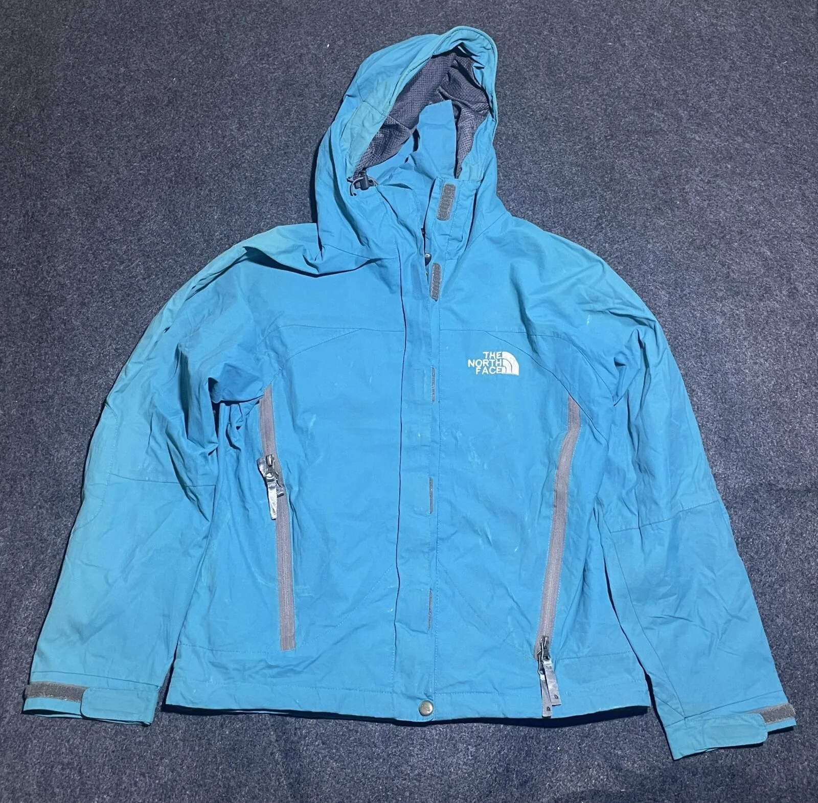 The North Face Gore-Tex Hooded Jacket Sky Blue Waterproof Outdoor Shell | Size Small