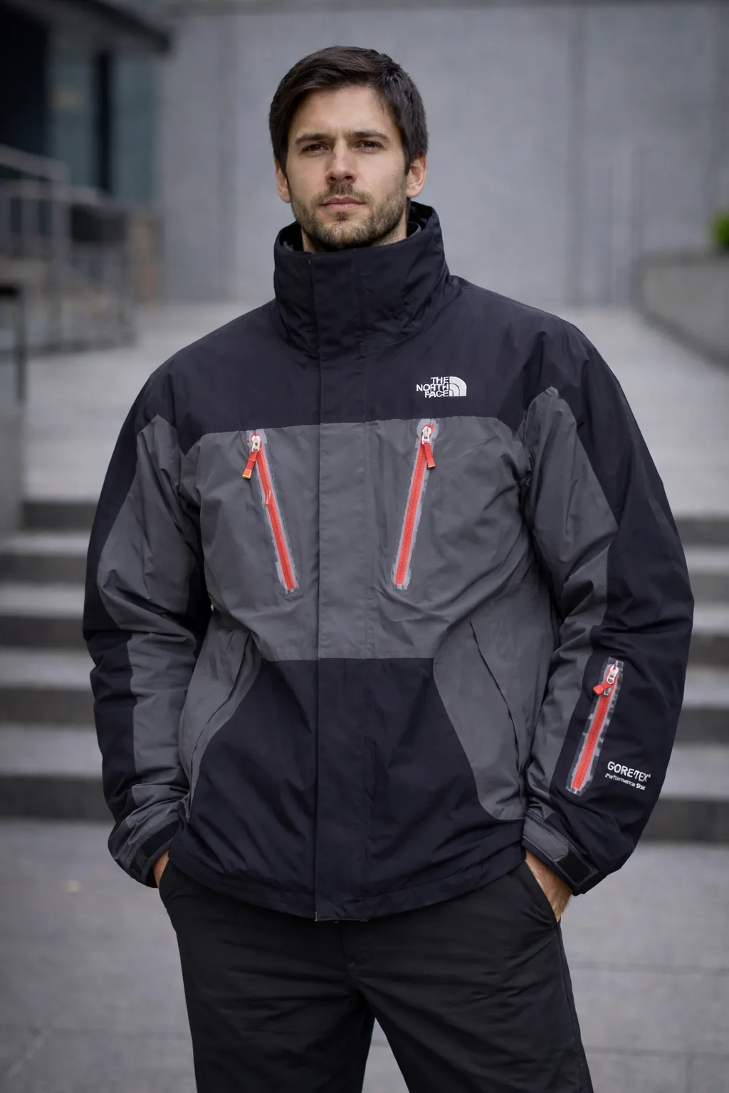 The North Face Goretex Winter Jacket Black Grey Xl