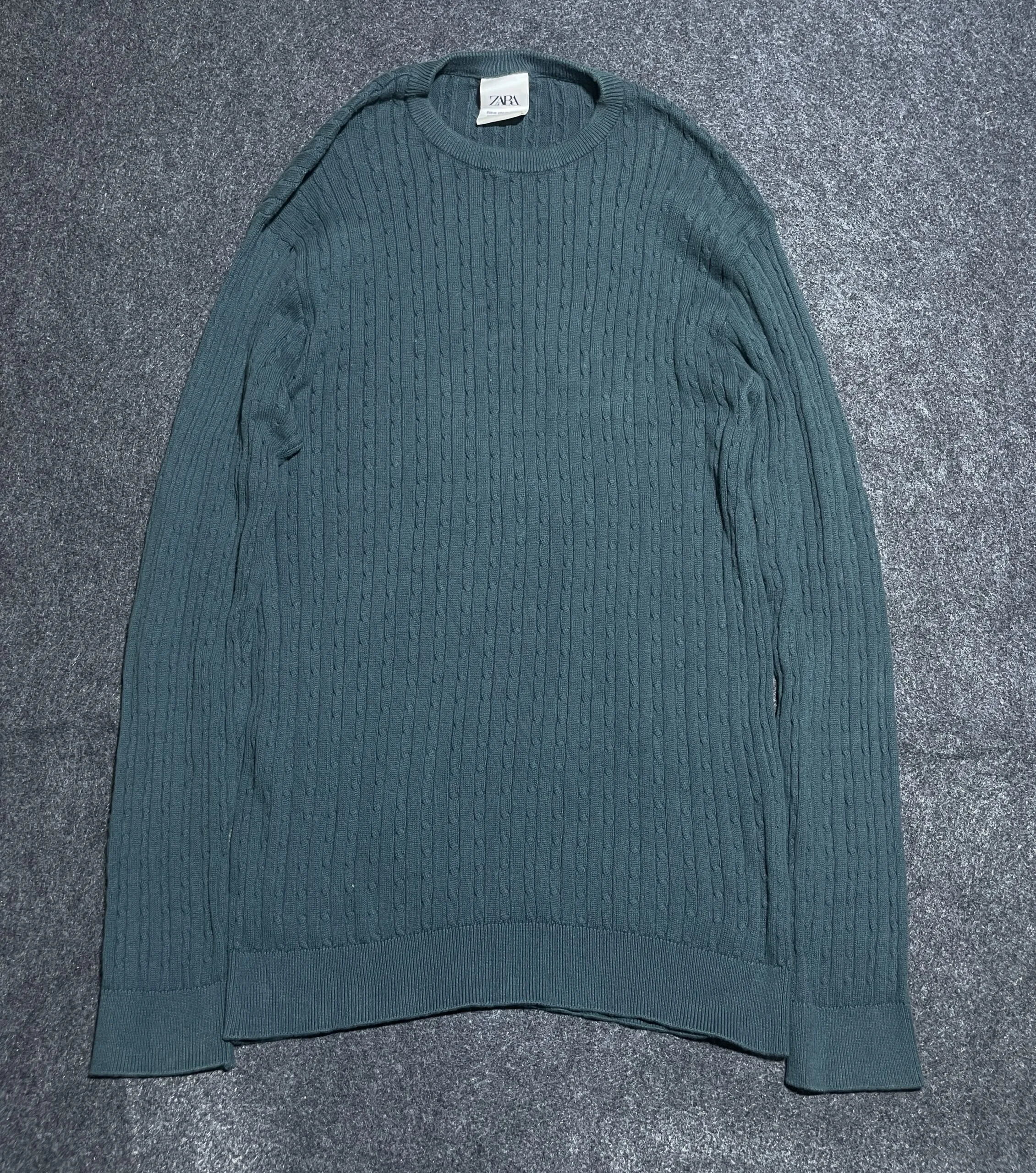 Zara Cable Knit Crewneck Sweater Premium Ribbed Knit Xl