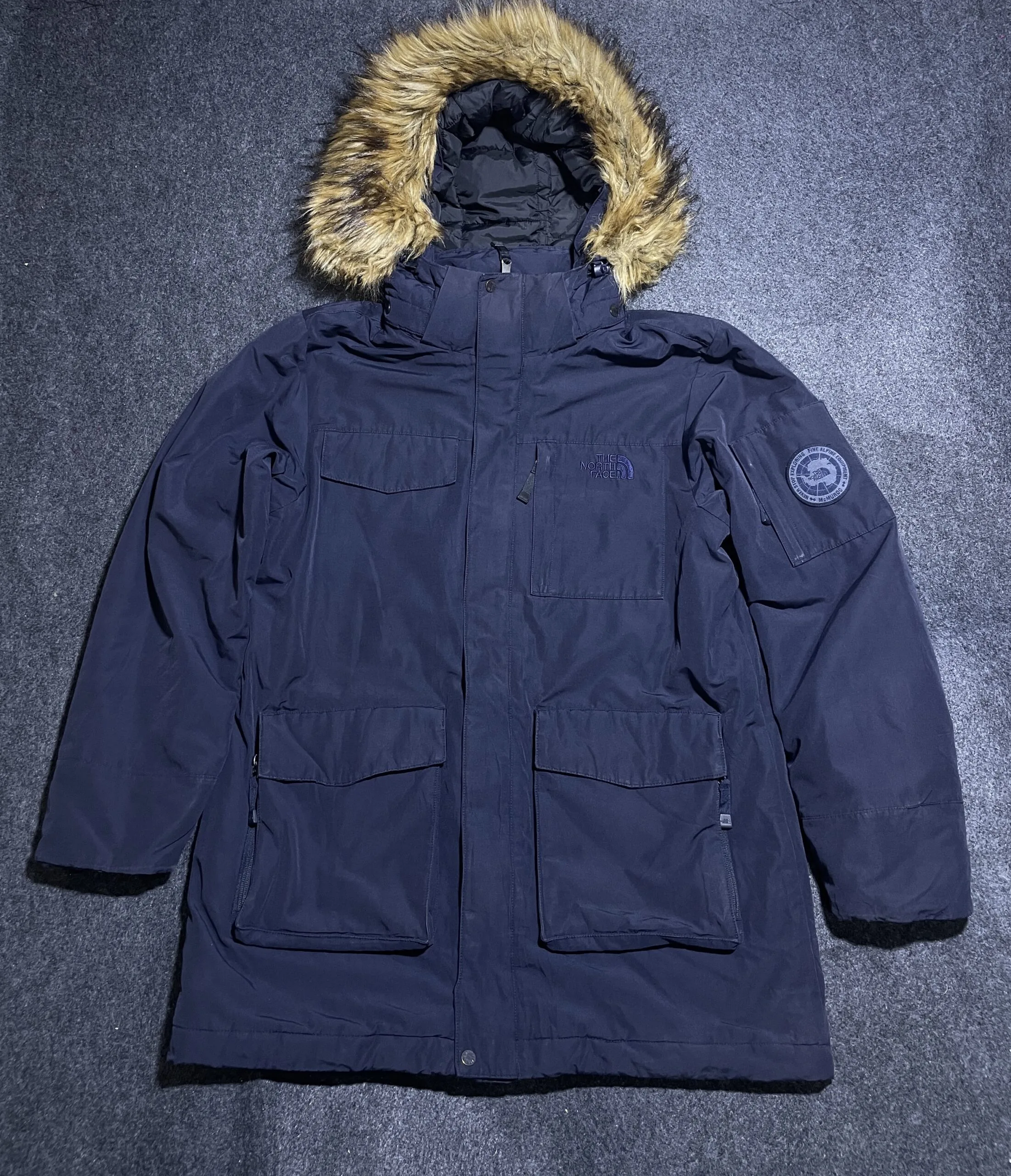 The North Face Mcmurdo Series Down Parka Jacket Navy Blue Fur Hood