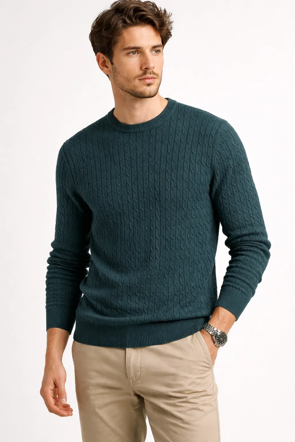 Zara Cable Knit Crewneck Sweater Premium Ribbed Knit Xl