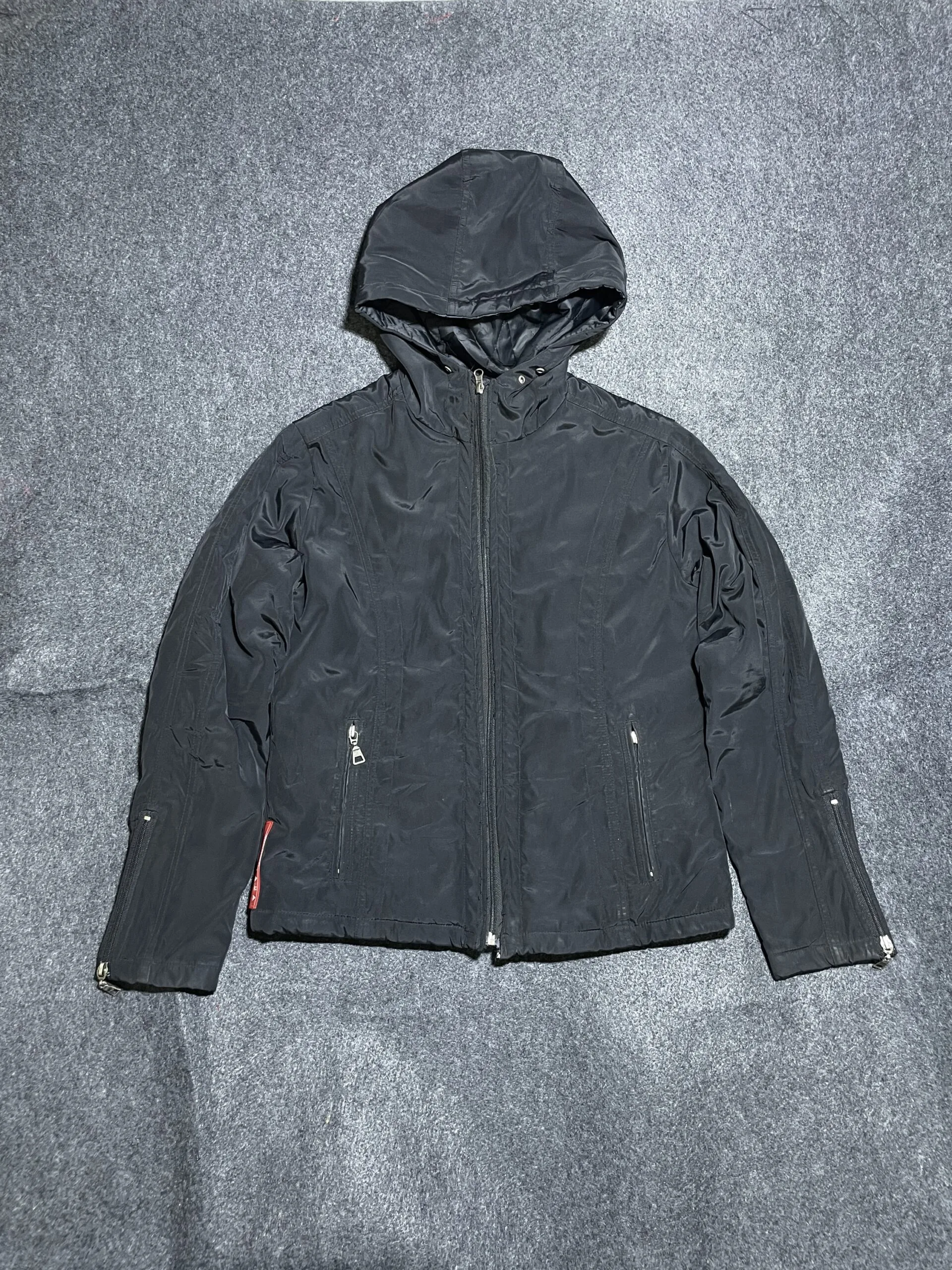 Prada Linea Rossa Black Hooded Jacket Made In Italy Size S