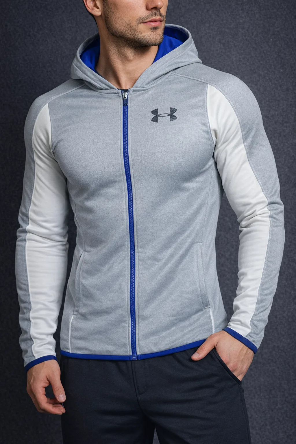 Under Armour Hooded Jacket Track Jacket Grey Blue Size S