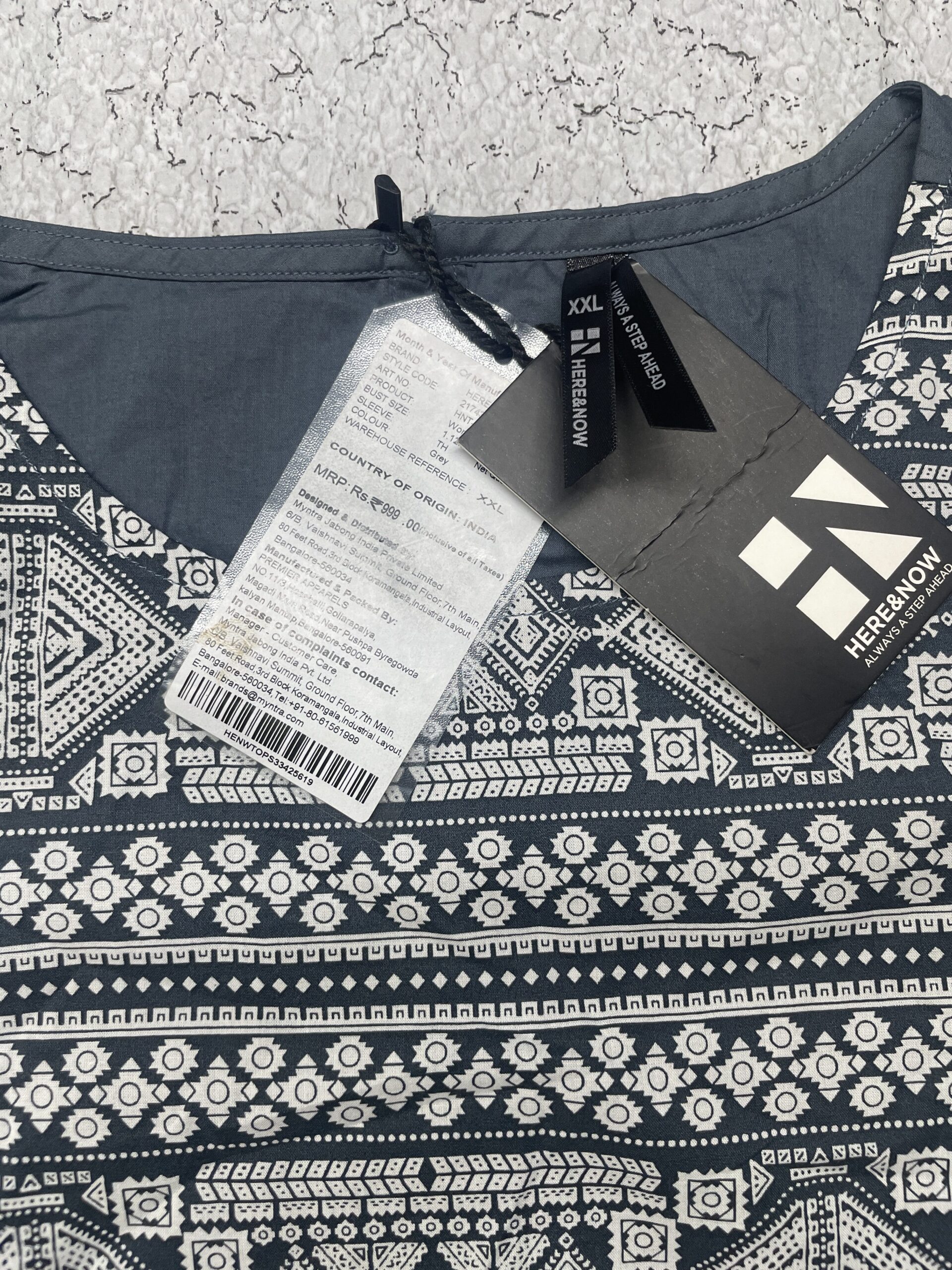 Here And Now Women’S Short Kurti White Grey 2Xl