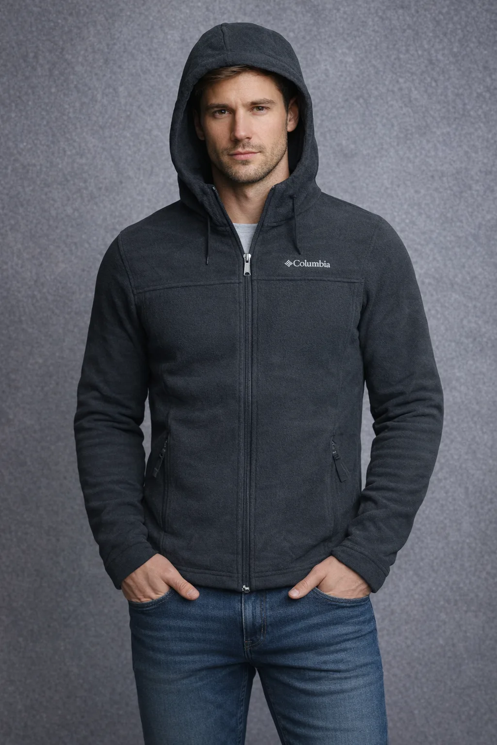 Columbia Hooded Fleece Jacket Black Xs Excellent Condition