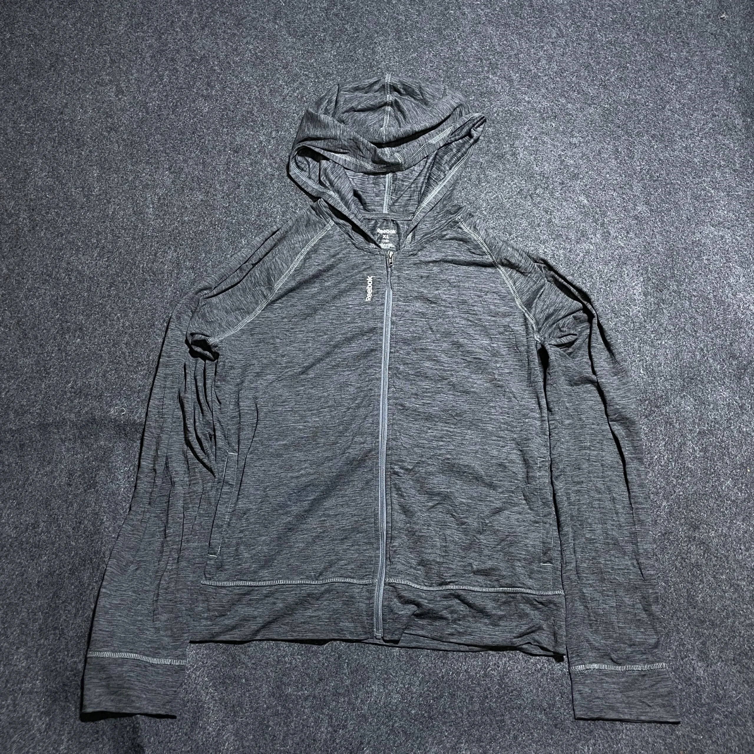 Reebok Hooded Sports Body Fitted Jacket Grey Small Excellent Condition