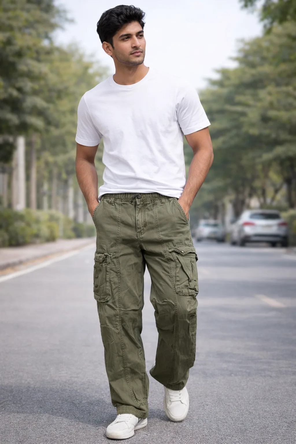 H&M Original Olive Green Cargo Pants – Multi Pocket Utility Fit (Waist 28-30 Stretch)
