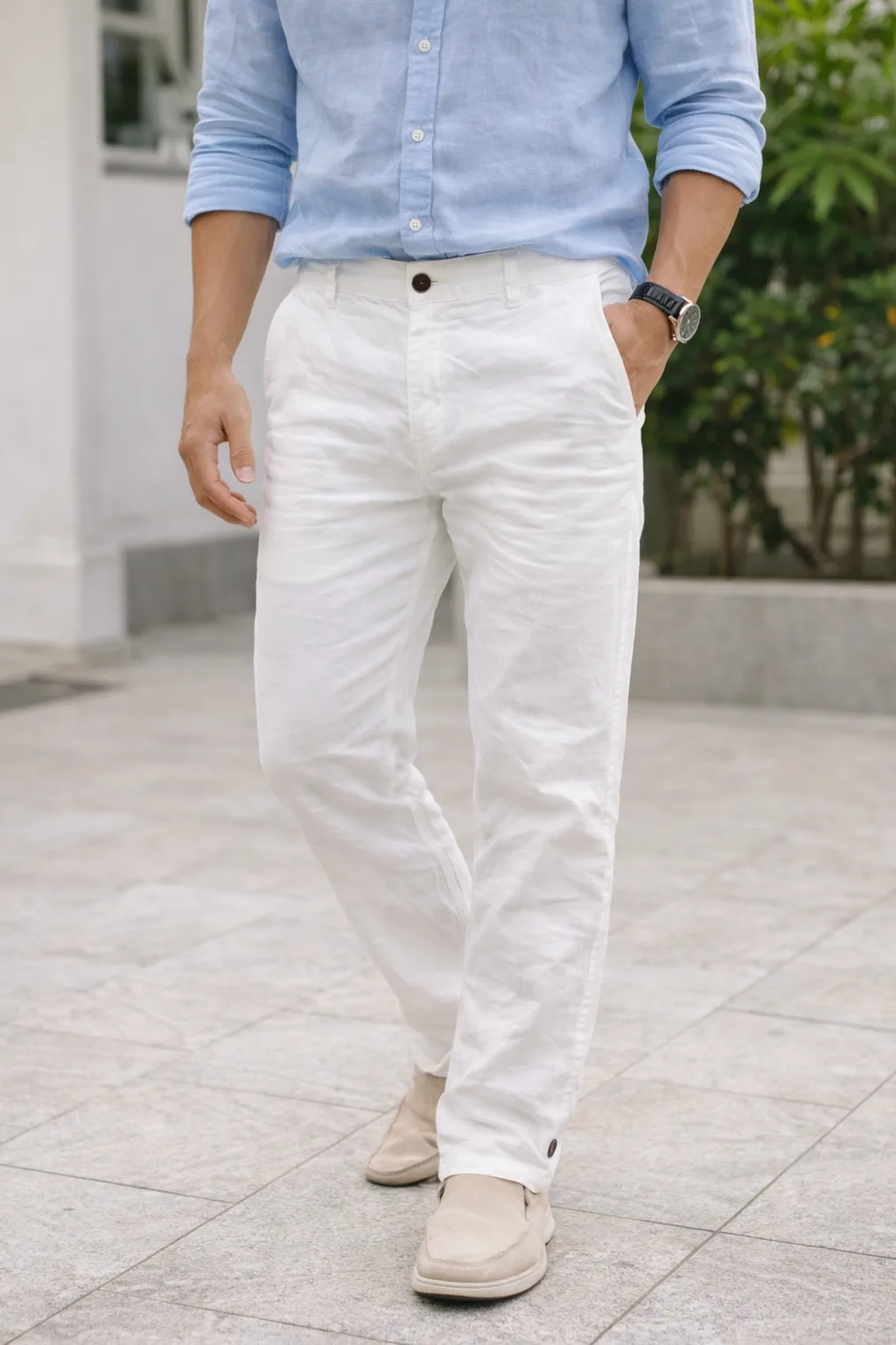 Beverly Hills Polo Club White Linen Cotton Slim Fit Pants | Waist 38-40