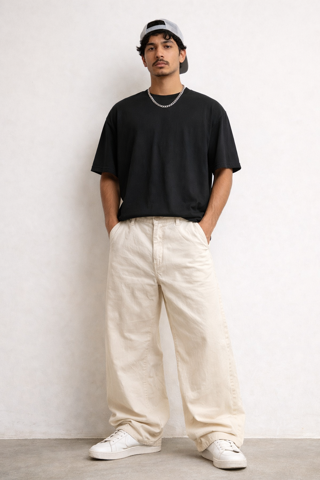 Wide Leg High Bottom Chino | Off-White Cream | Relaxed Fit | Streetwear Style | 26 | Unisex