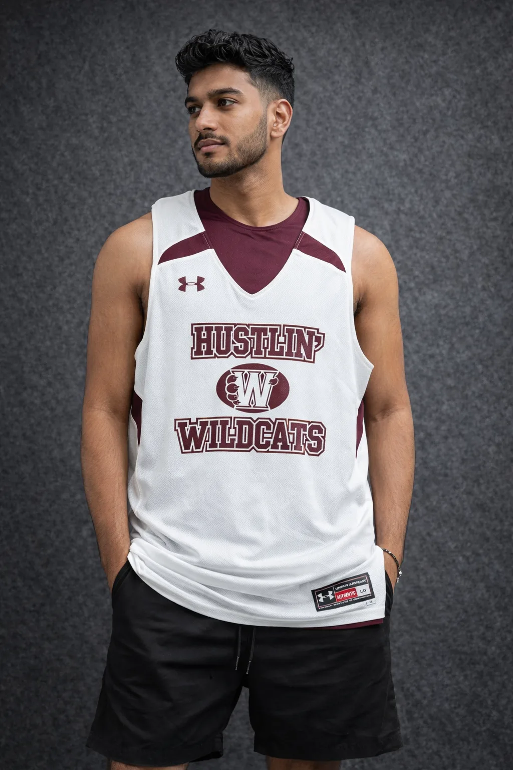 Under Armour Reversible Hustlin Wildcats Jersey (White/Maroon) Size L Oversized Fit