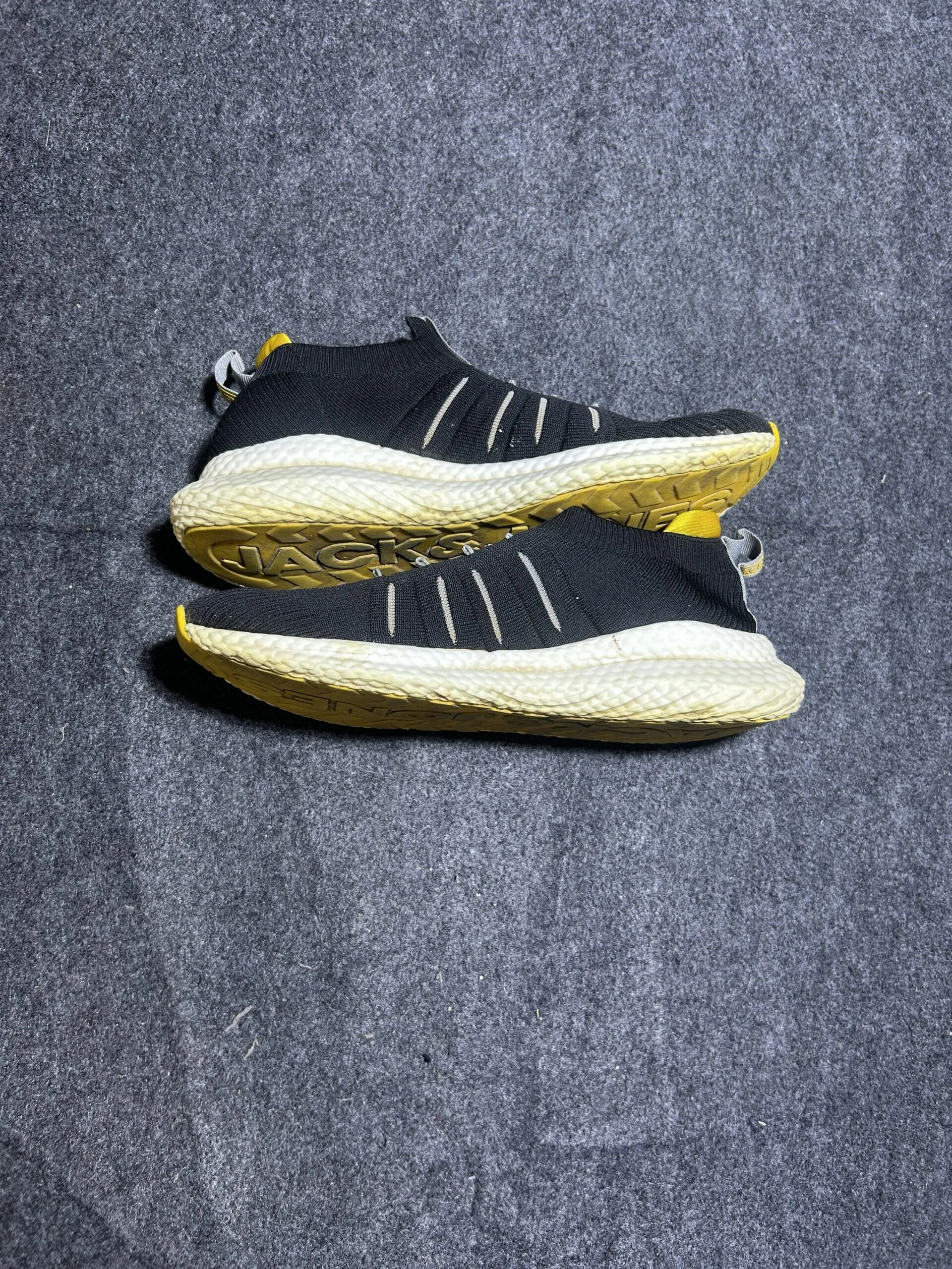Jack & Jones Slip-On Knit Sneakers | Black & Yellow | Size UK 8 | Lightweight Comfort