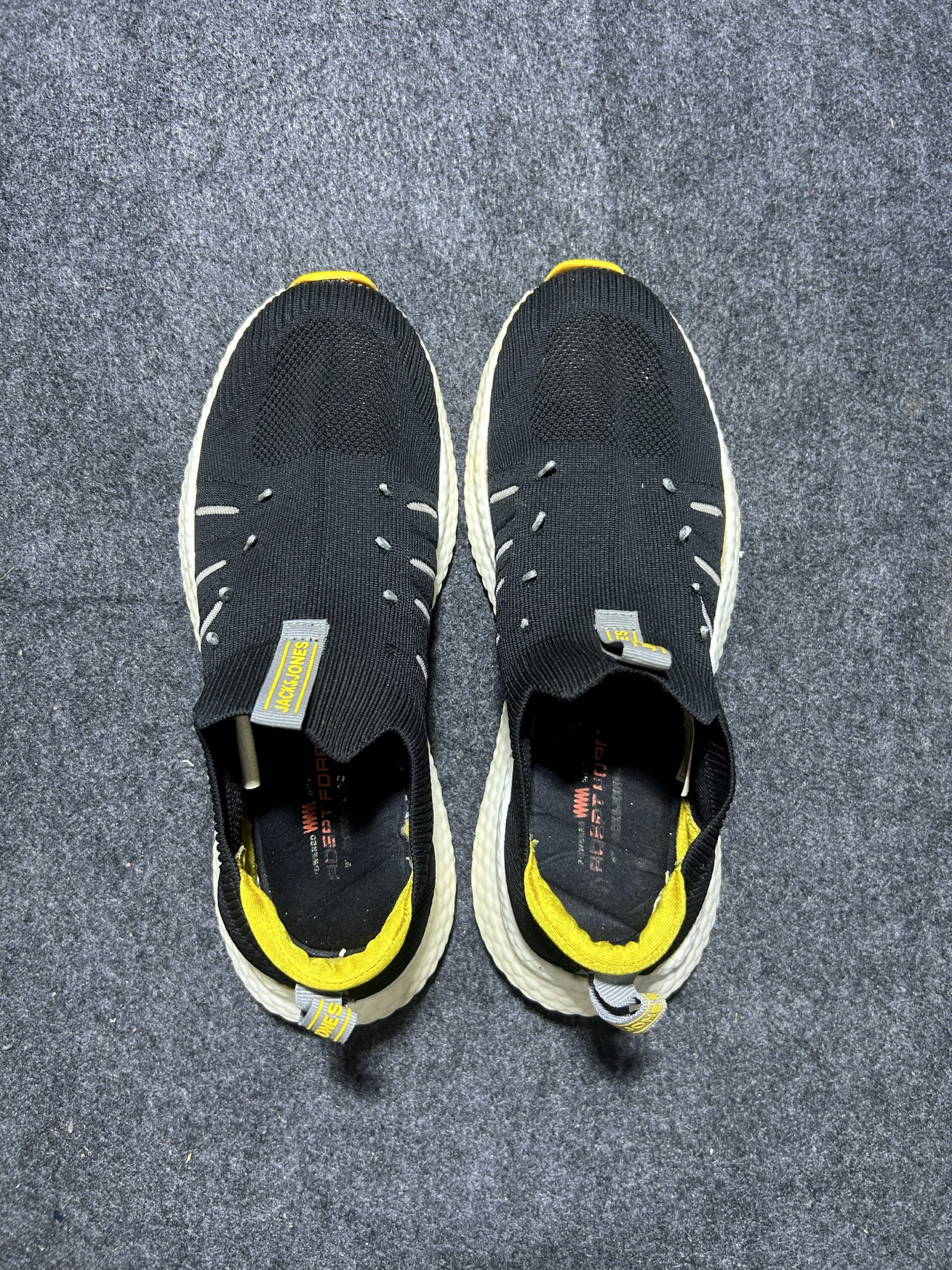 Jack & Jones Slip-On Knit Sneakers | Black & Yellow | Size UK 8 | Lightweight Comfort