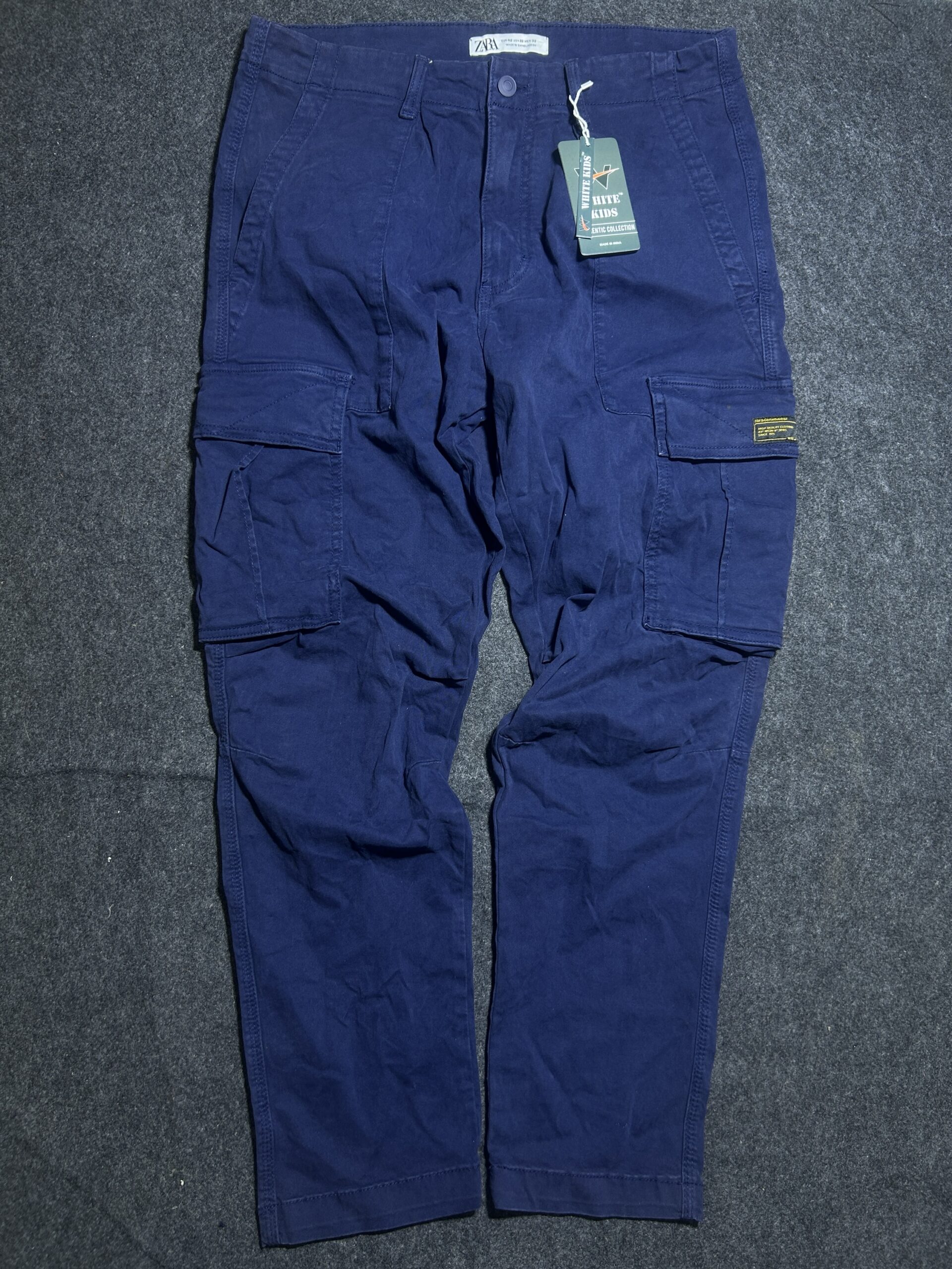 ZARA Denimwear Cargo Pants | Navy Blue | Utility Style | Straight Fit | Size 32