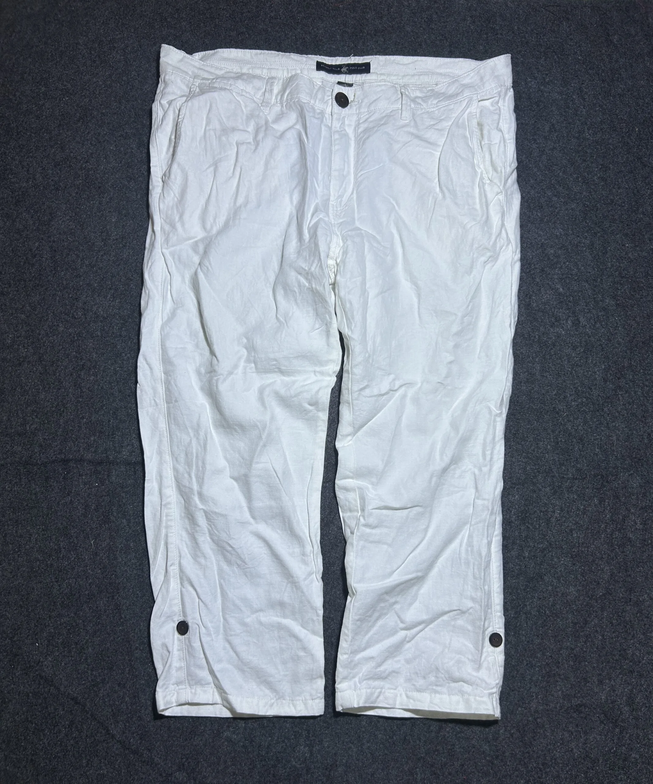 Beverly Hills Polo Club White Linen Cotton Slim Fit Pants | Waist 38-40