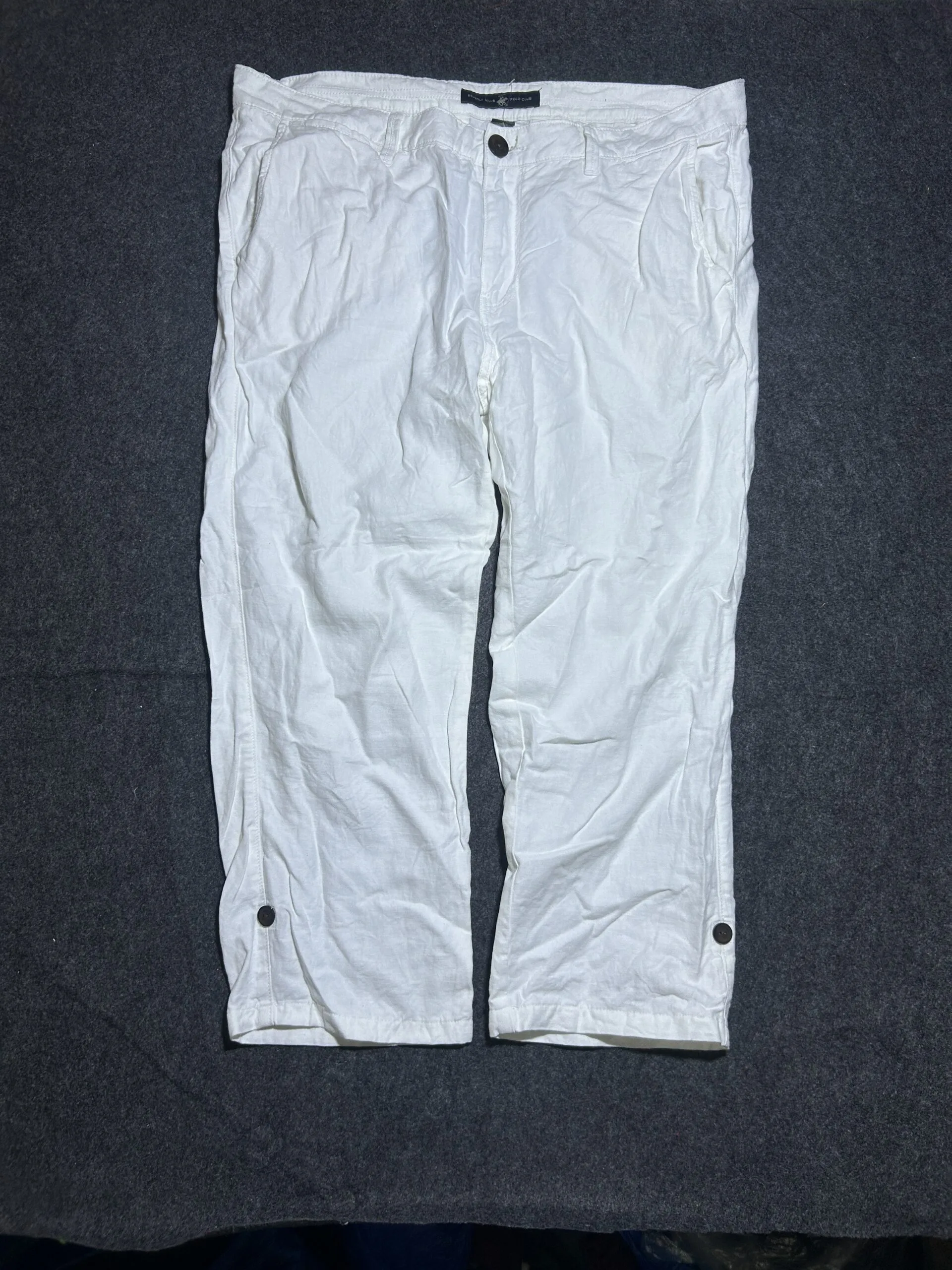 Beverly Hills Polo Club White Linen Cotton Slim Fit Pants | Waist 38-40