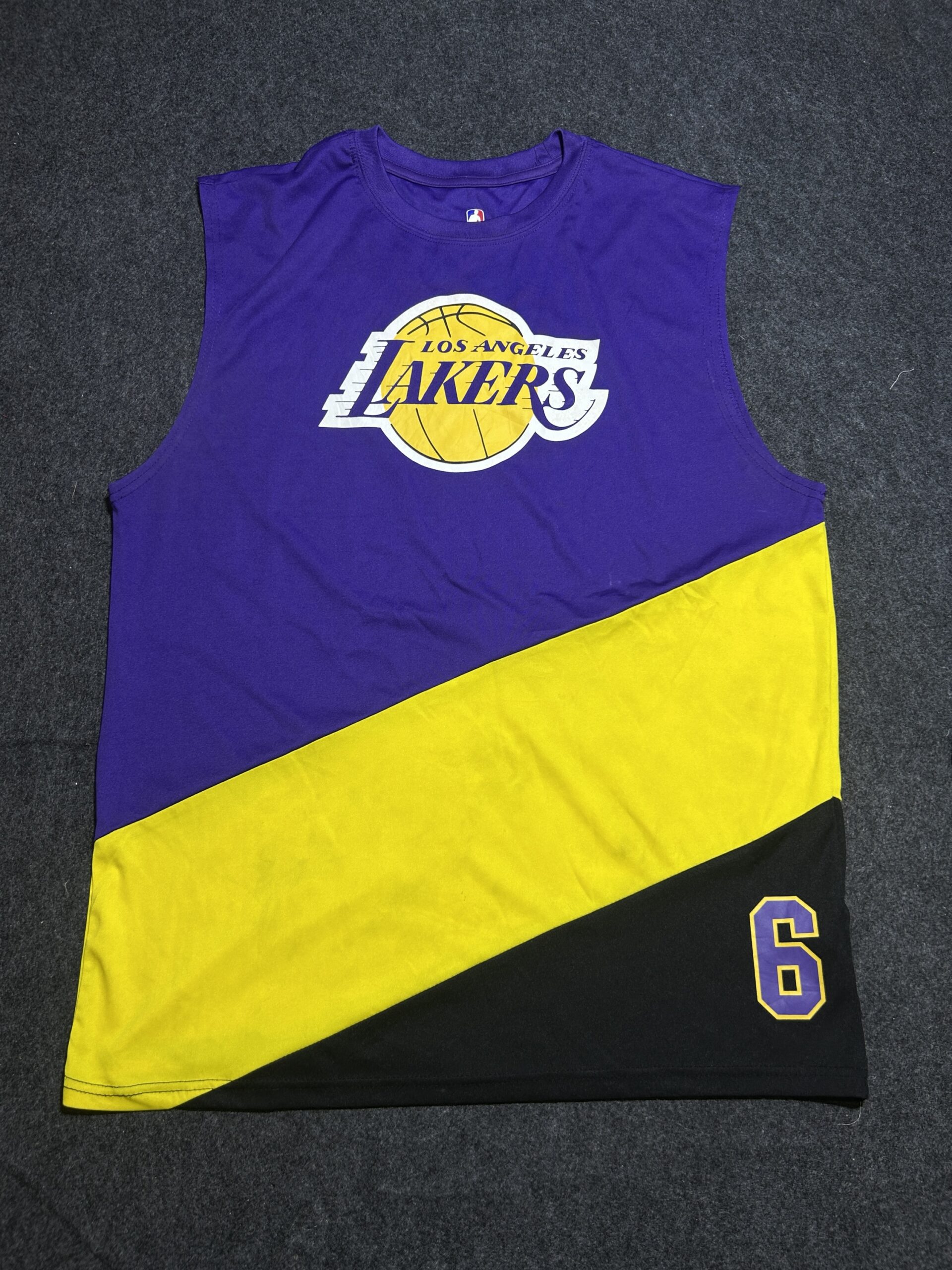 Los Angeles Lakers #6 LeBron James Sleeveless Jersey Purple/Yellow Size XL (Oversized Fit)