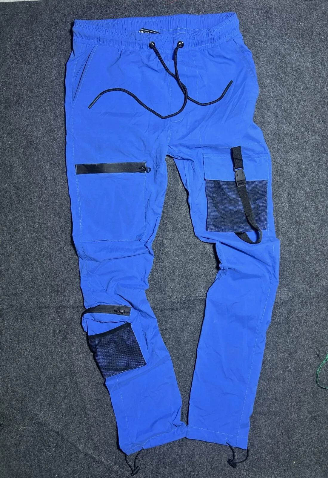 Forever 21 Men Utility Track Pant Blue | Multi-Pocket | Adjustable Hem | Size 30-34