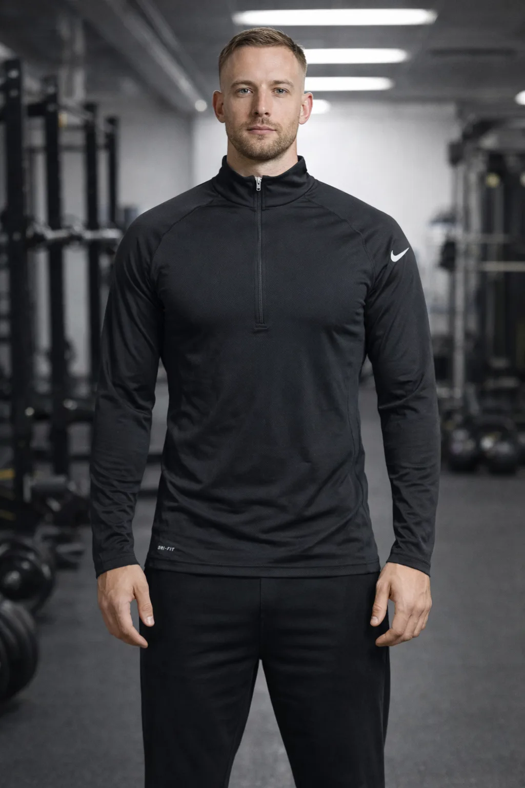 Nike Pro Dri Fit Original Body Fitted Half zip Up Tshirt Black Small