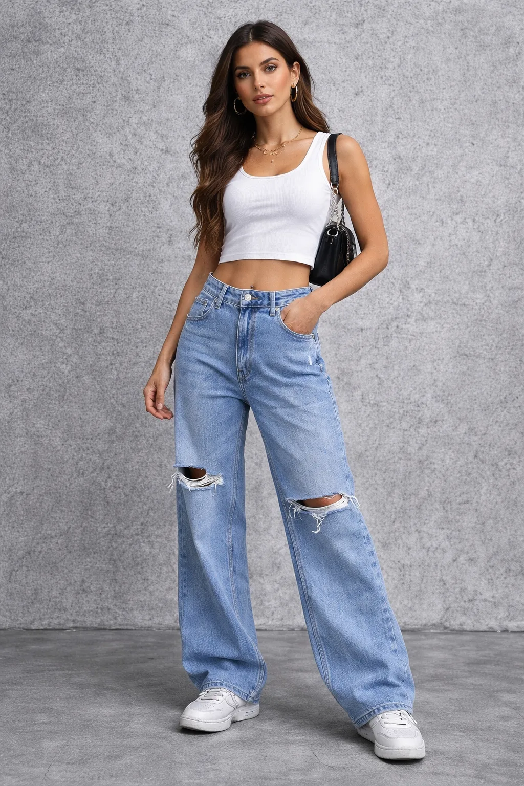 FB Sister Wide Leg Distressed Jeans | Light Blue | 28 | Excellent Condition | Unisex