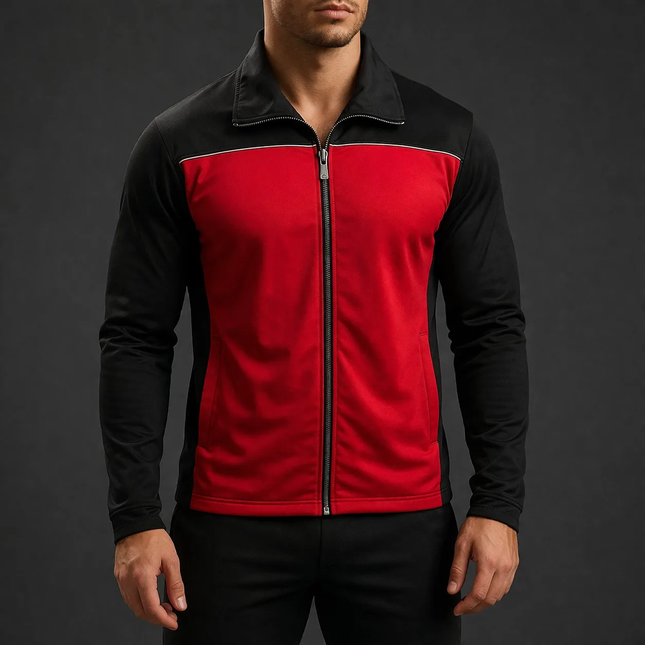 LRL Ralph Lauren Active Full Zip Track Jacket Red & Black XL | Cropped Streetwear Fit