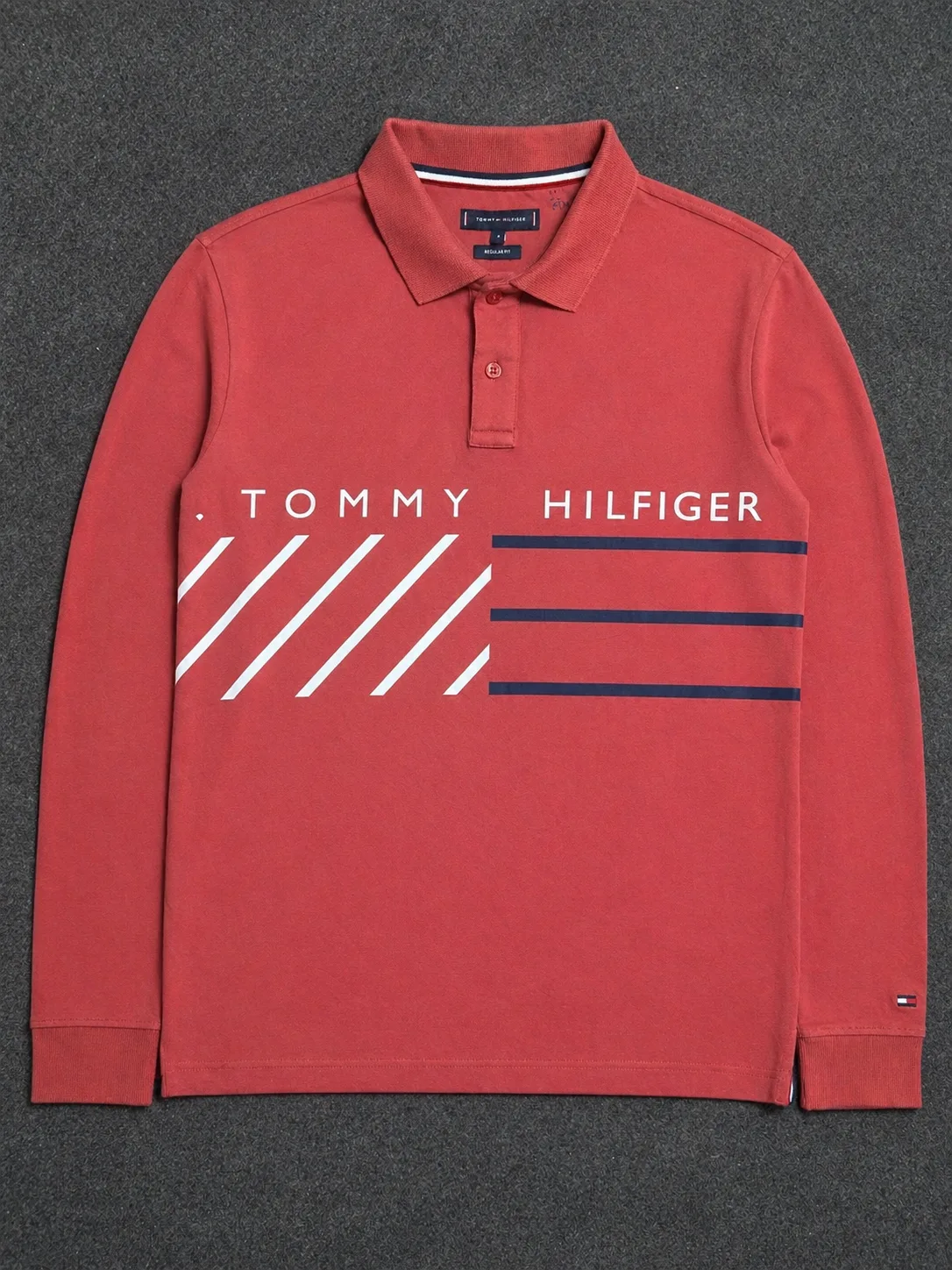Tommy Hilfiger Long Sleeve Polo T-Shirt Red | Regular Fit | Size S | Premium Cotton