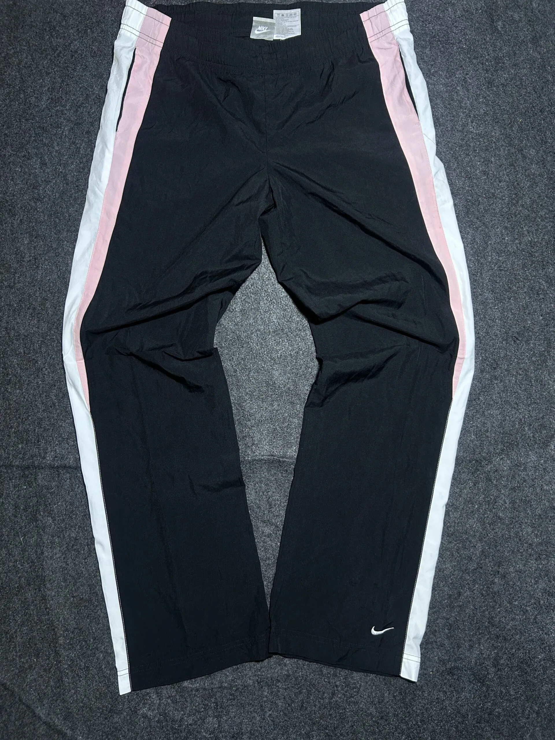 Nike Black Track Pants with Pink & Grey Side Panels | 32-38