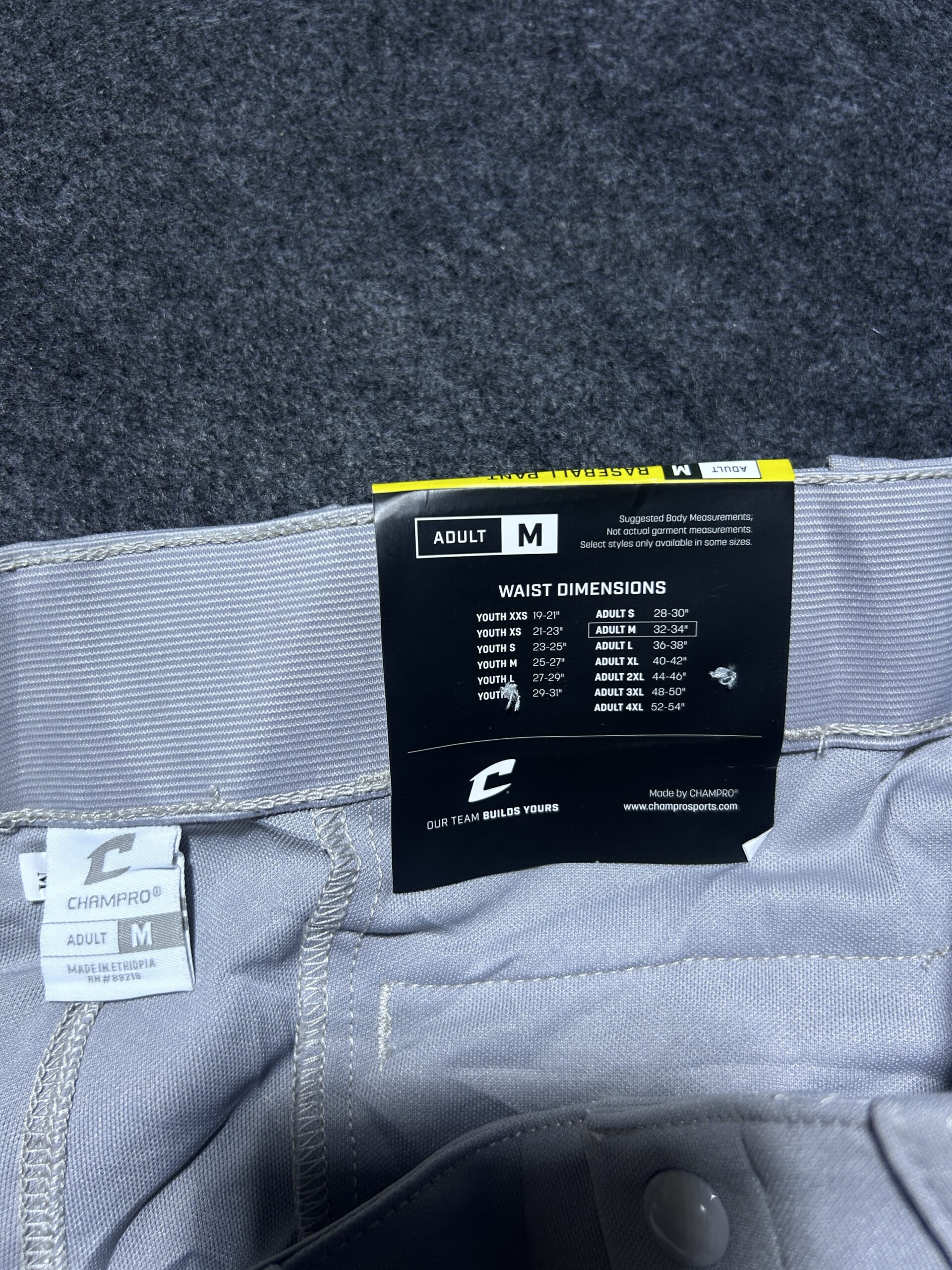 Champro MVP Series Grey Baseball Track Pants | Open Bottom | Athletic Fit | W30 | New