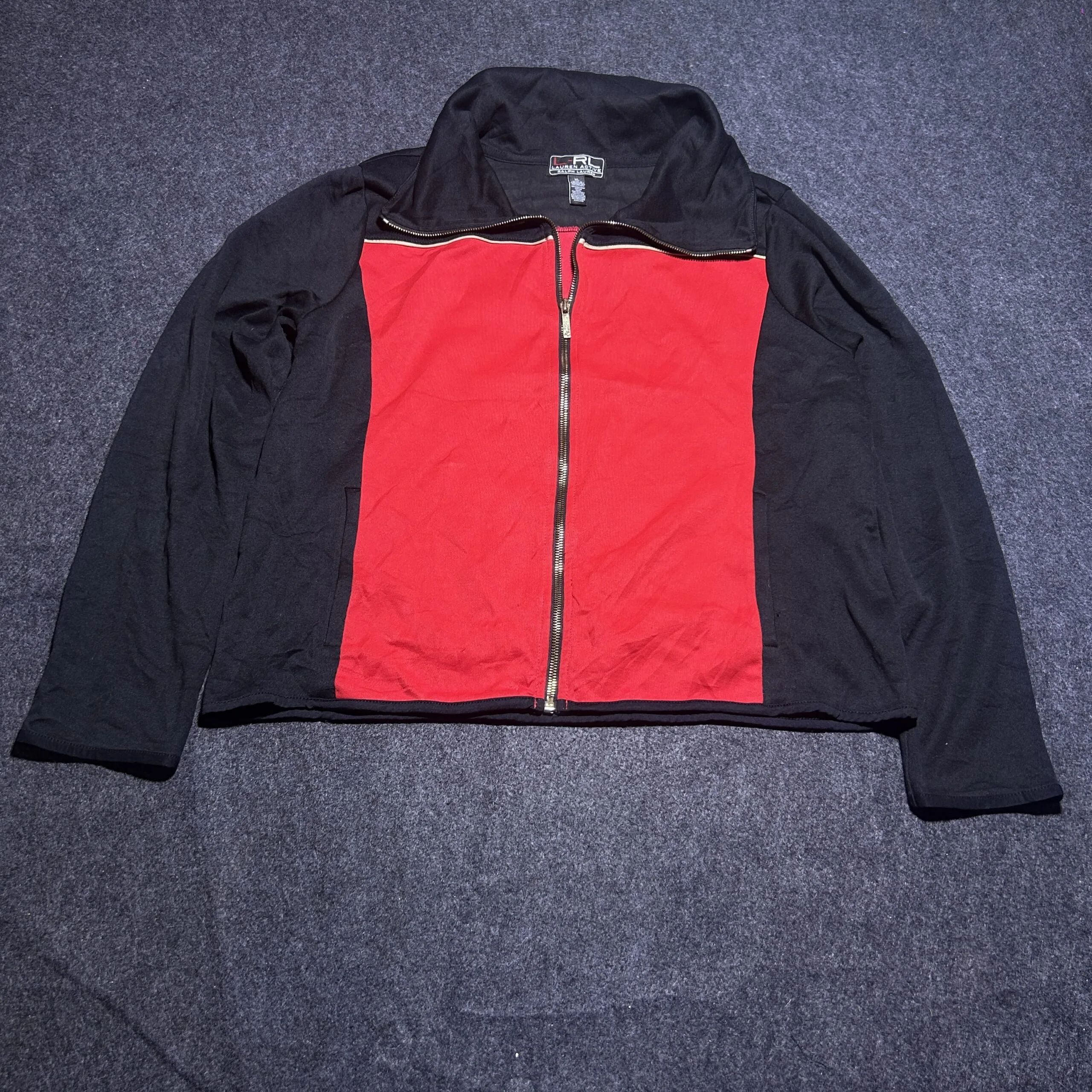LRL Ralph Lauren Active Full Zip Track Jacket Red & Black XL | Cropped Streetwear Fit