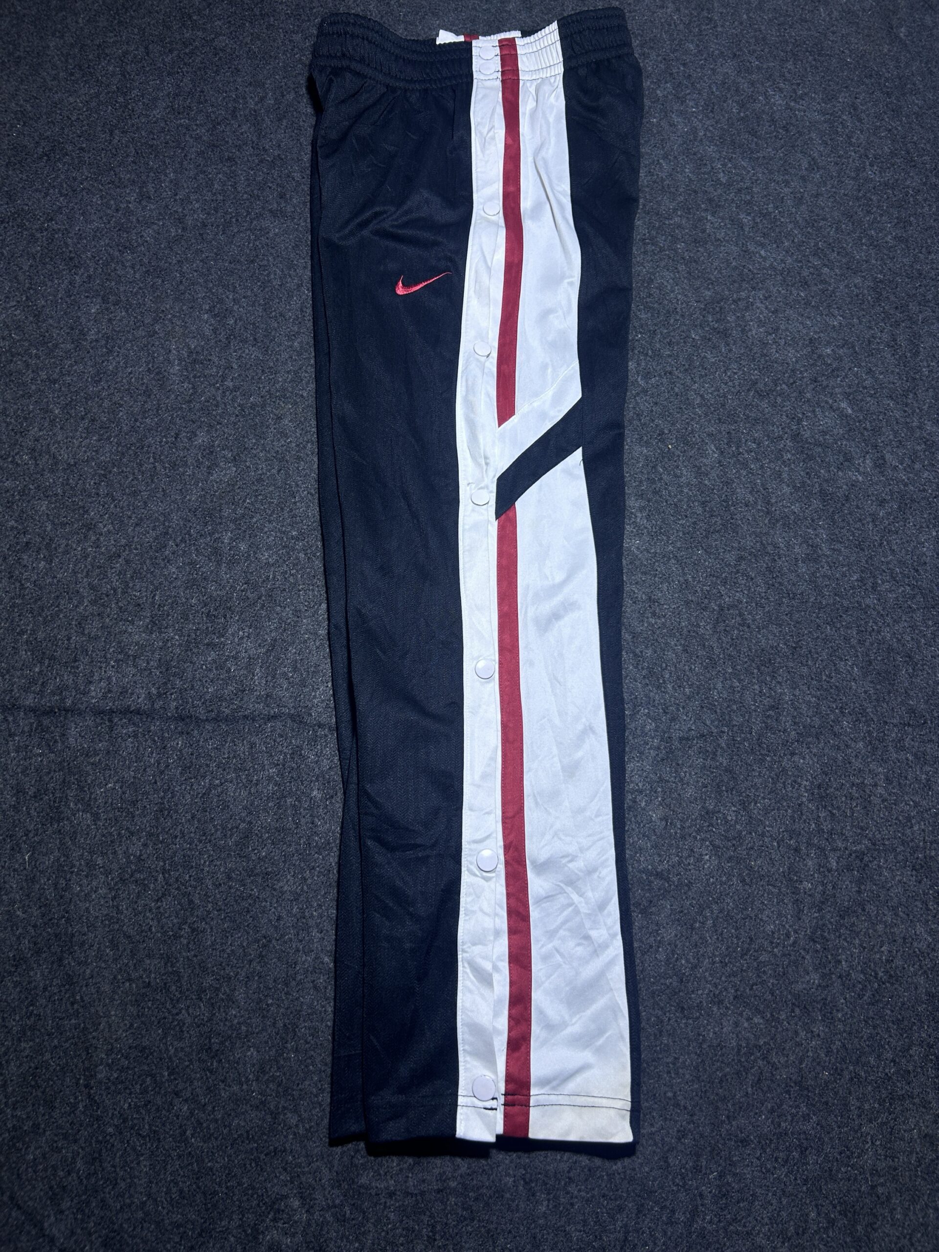 NIKE SNAP BUTTON TRACK PANTS BLACK WHITE STRIPE PINK SWOOSH | 26-30