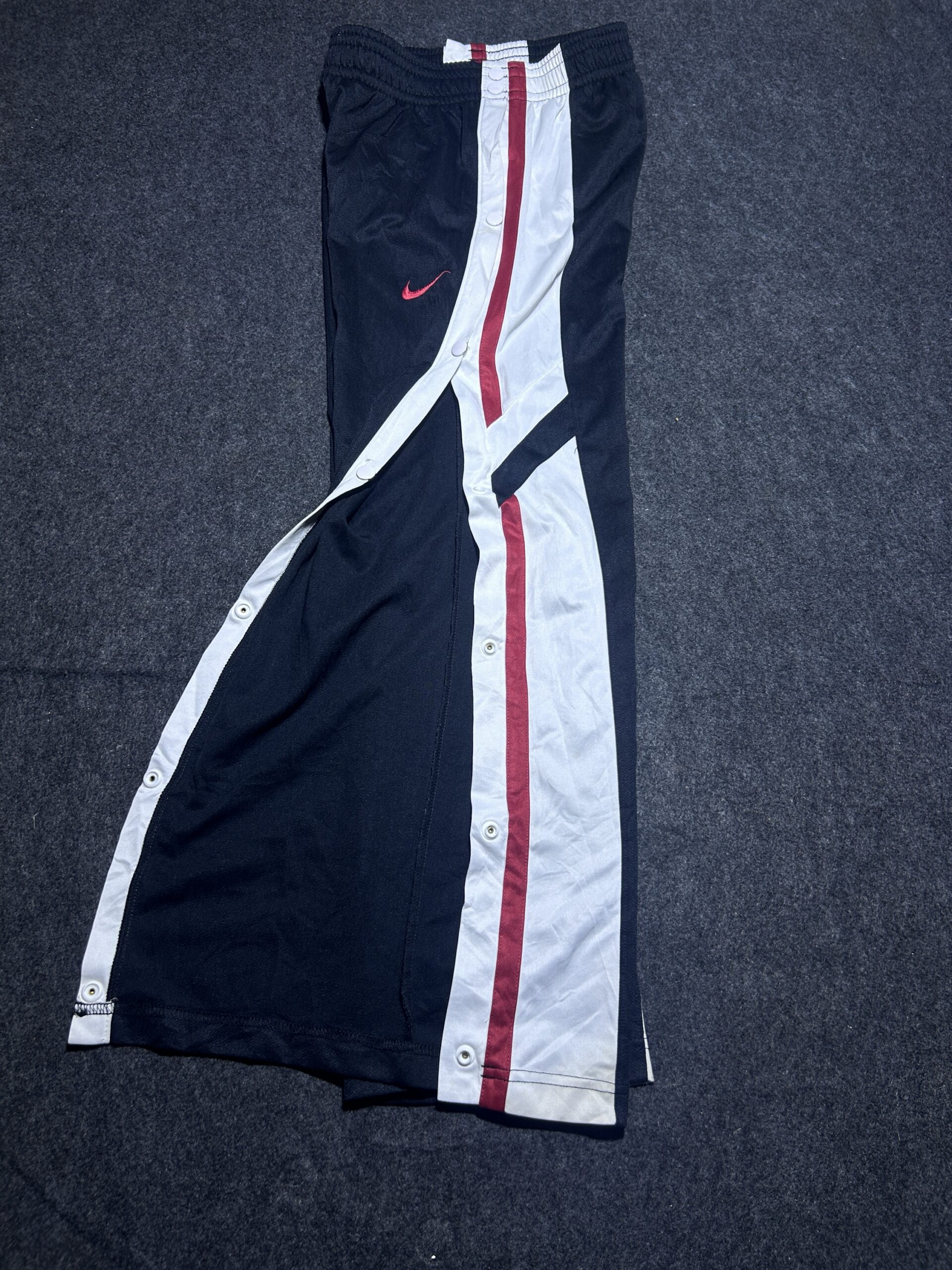 NIKE SNAP BUTTON TRACK PANTS BLACK WHITE STRIPE PINK SWOOSH | 26-30