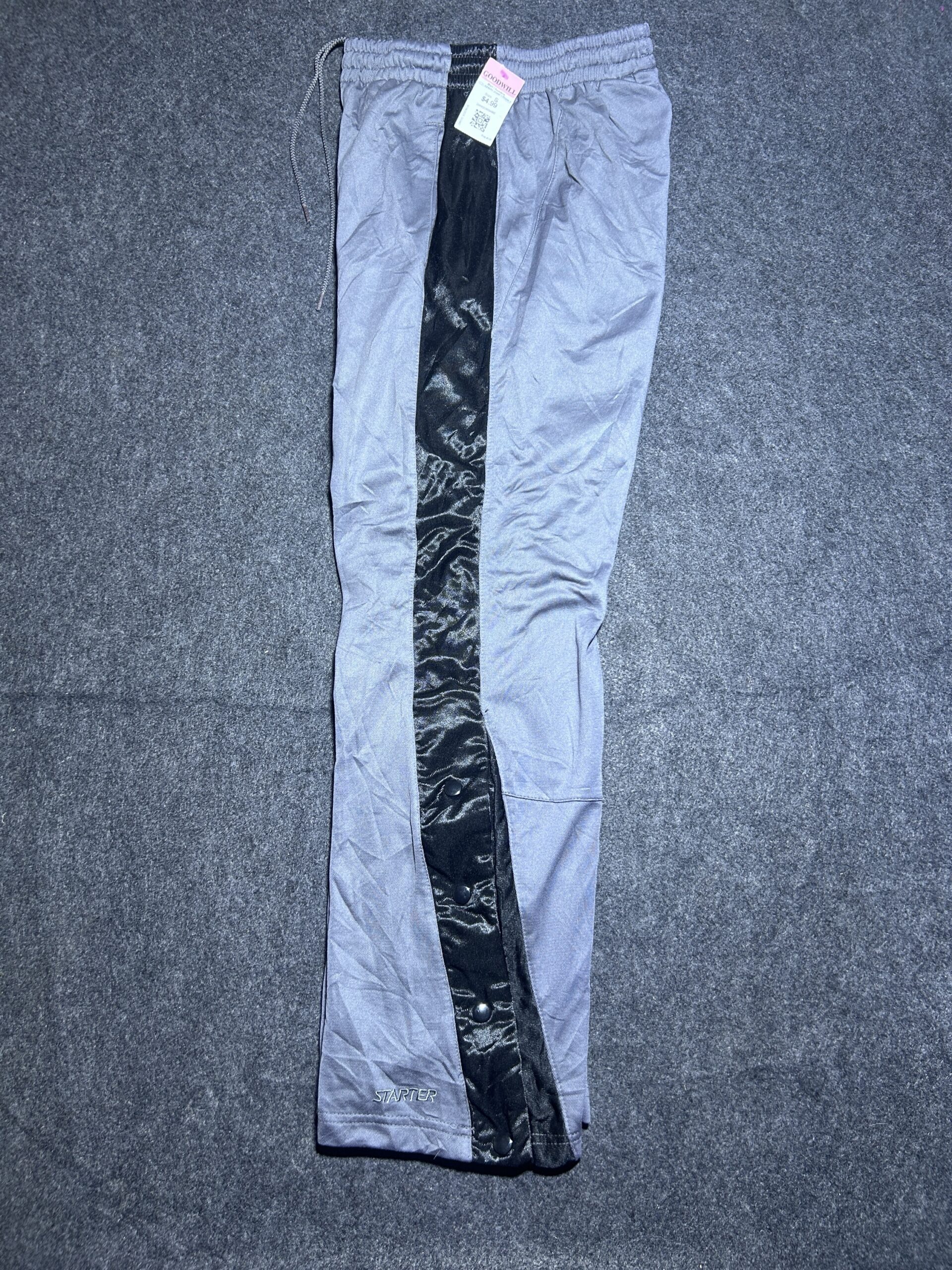 Starter Snap Button Track Pants Grey & Black Athletic Wear | 26-30