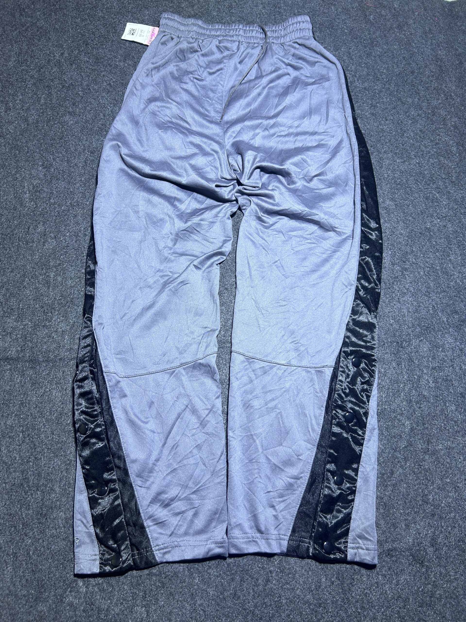 Starter Snap Button Track Pants Grey & Black Athletic Wear | 26-30