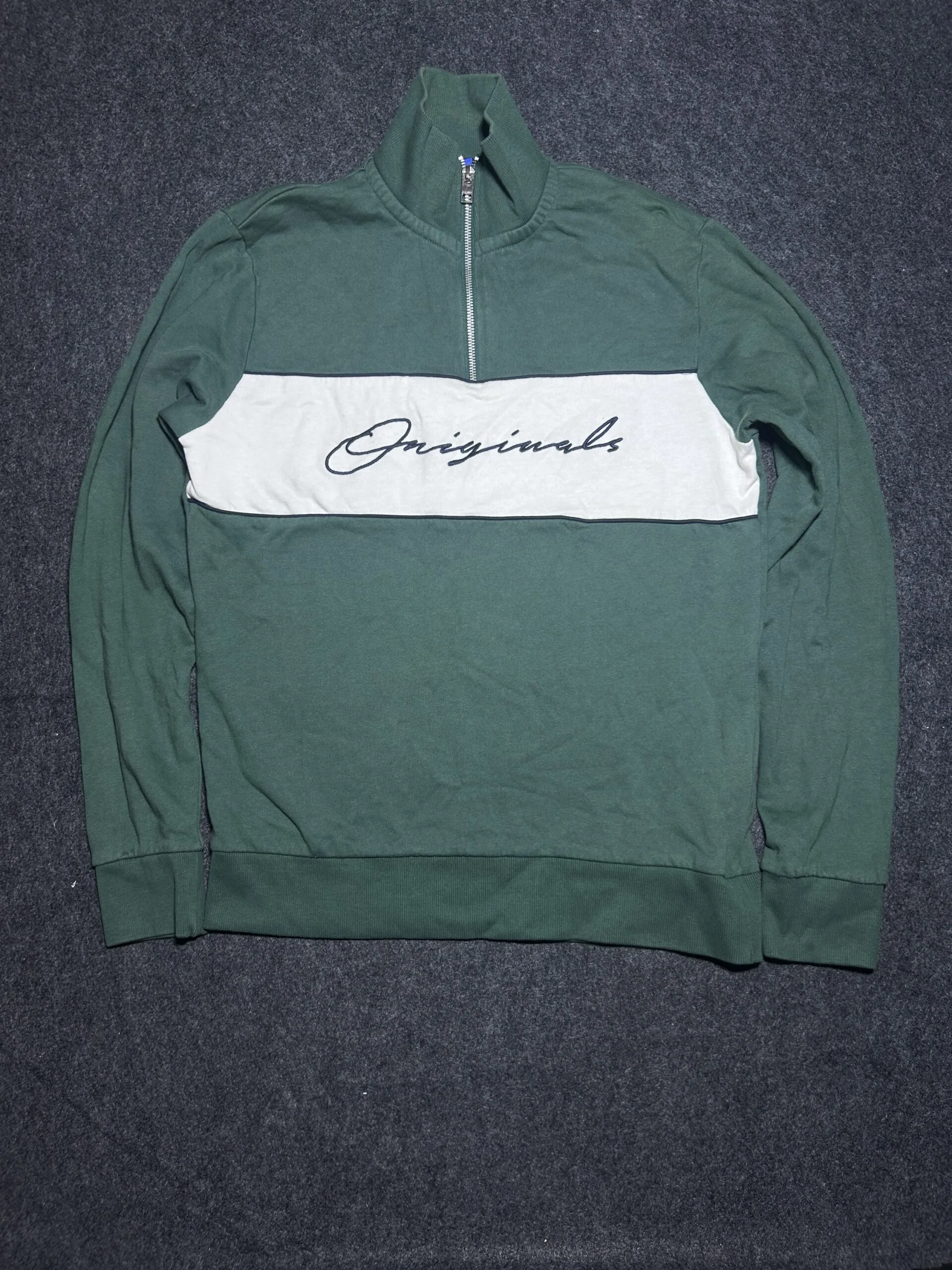 Jack & Jones Originals Green Quarter Zip Sweatshirt | Minimal Streetwear | M