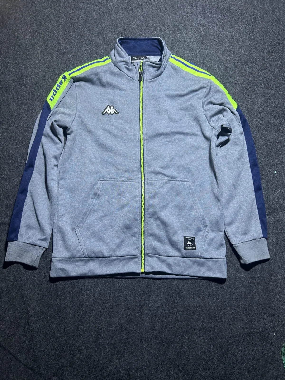 Kappa Sports Zip-Up Jacket | Grey Neon Stripe | Chest 40 | Winter Essential