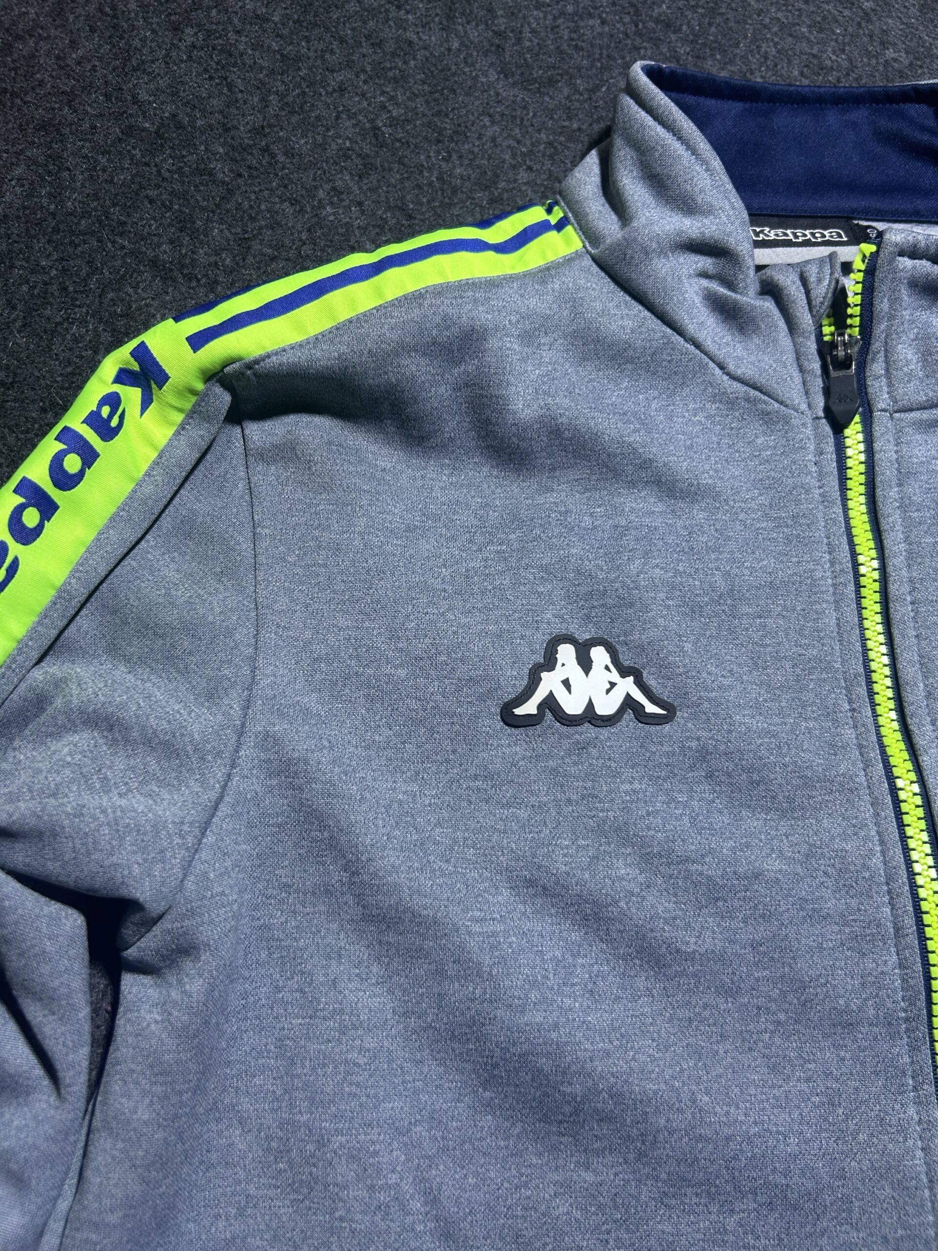Kappa Sports Zip-Up Jacket | Grey Neon Stripe | Chest 40 | Winter Essential