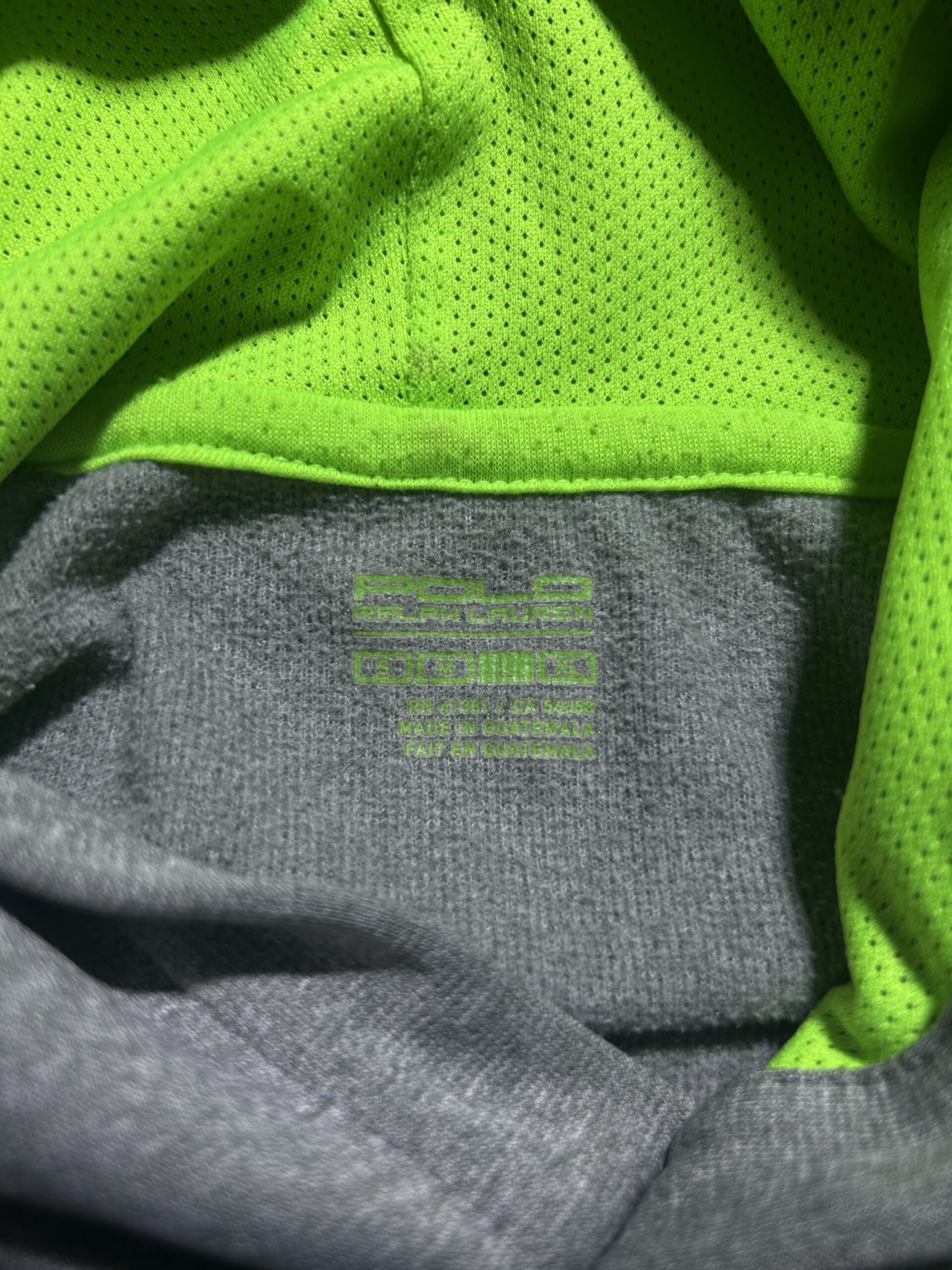 Ralph Lauren Big Pony Grey Hoodie | Neon Green Logo | Chest 42-44 | Excellent Condition